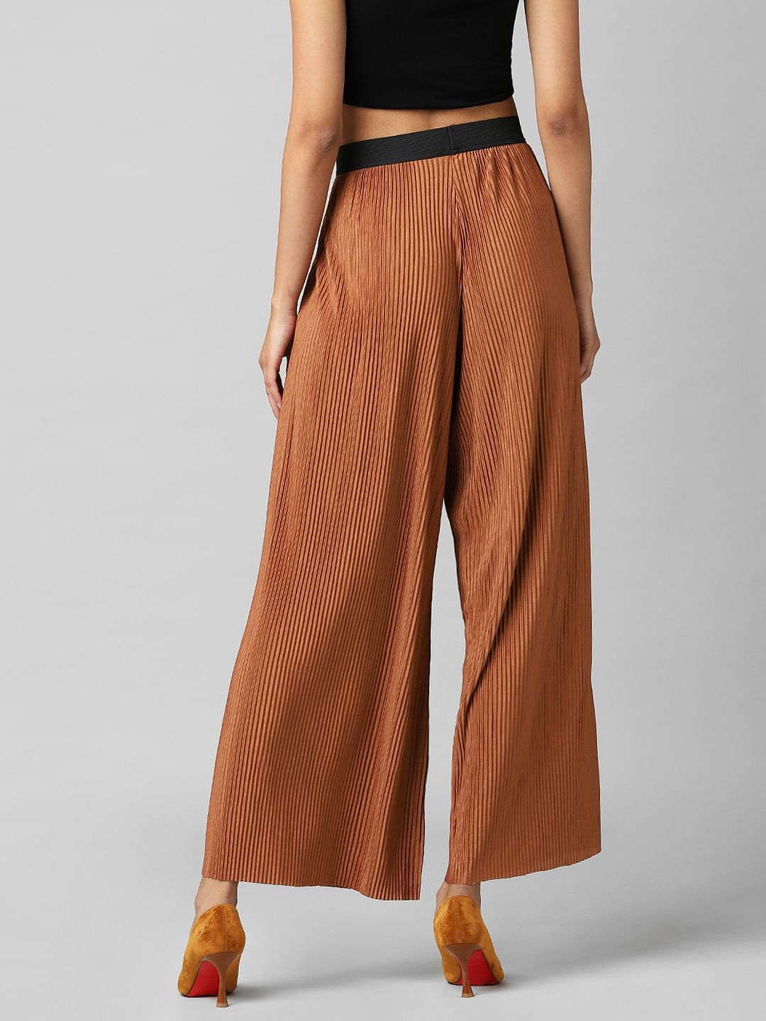 Brown High Rise Pleated Wide Leg Pant