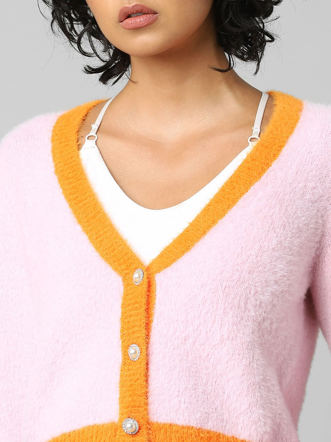 Pink Colourblocked Cardigan