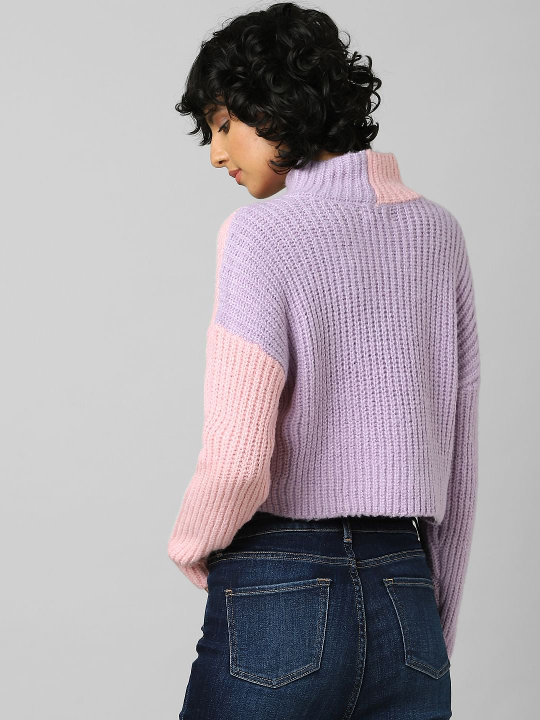 Purple Colourblocked High Neck Pullover