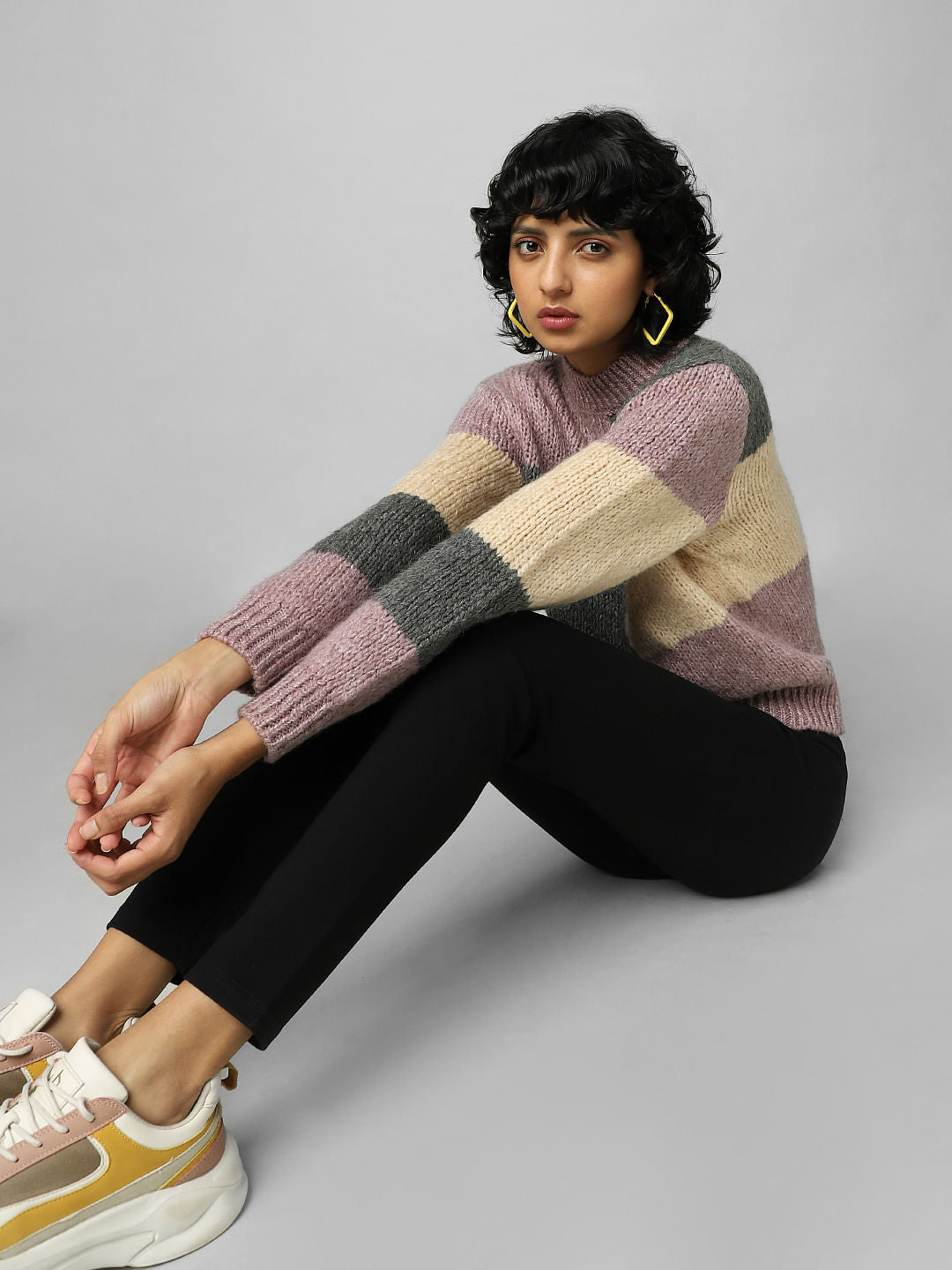 Pink Colourblocked Jacquard Pullover