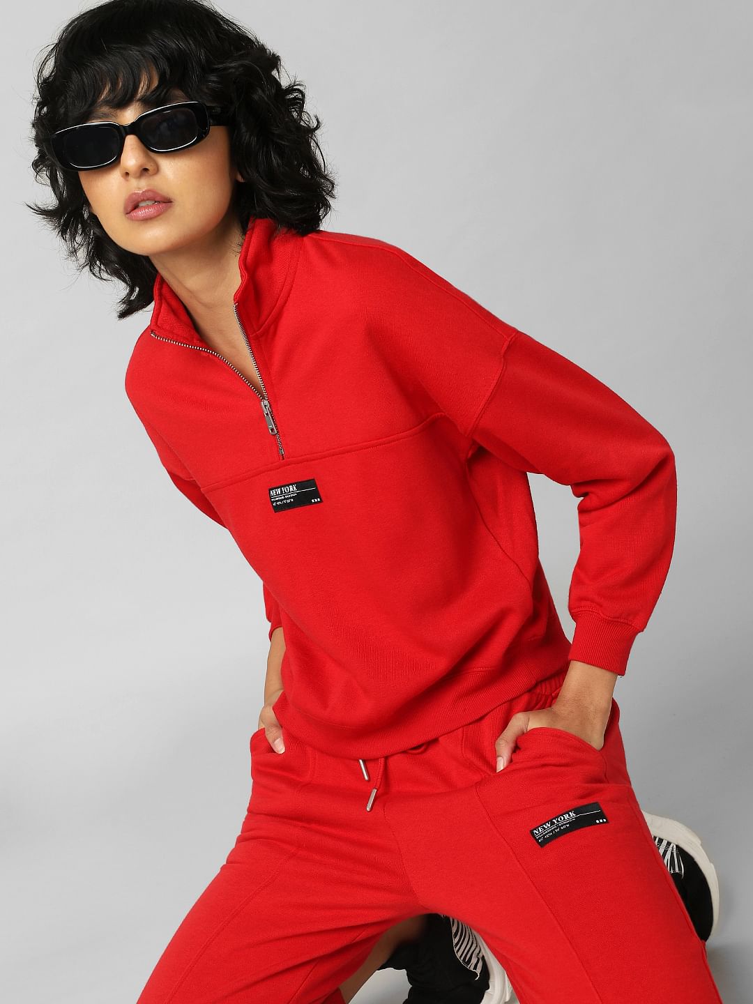 Red Zip-Top Co-Ord Sweatshirt