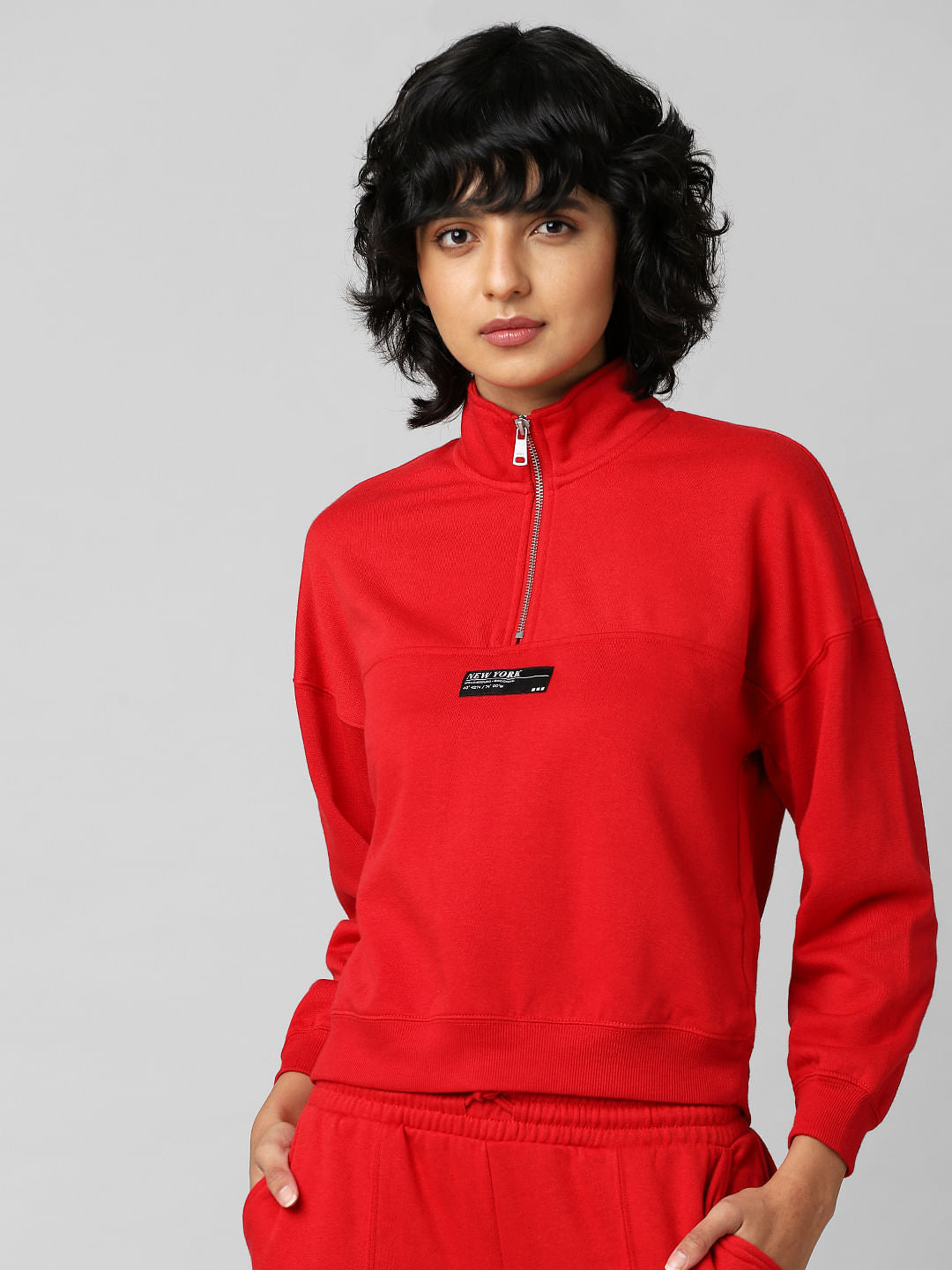 Red Zip-Top Co-Ord Sweatshirt