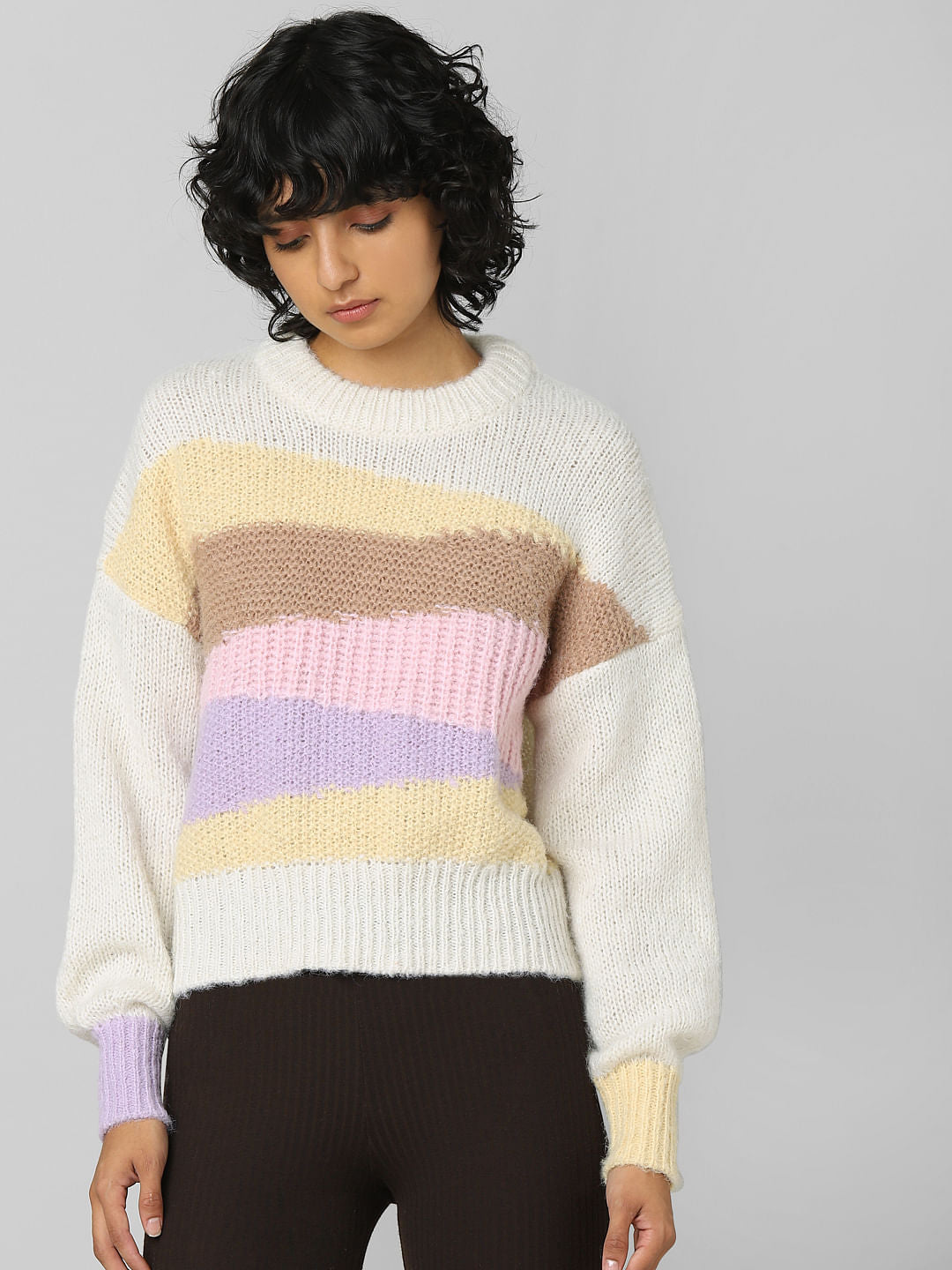 Beige Jacquard Knit Pullover