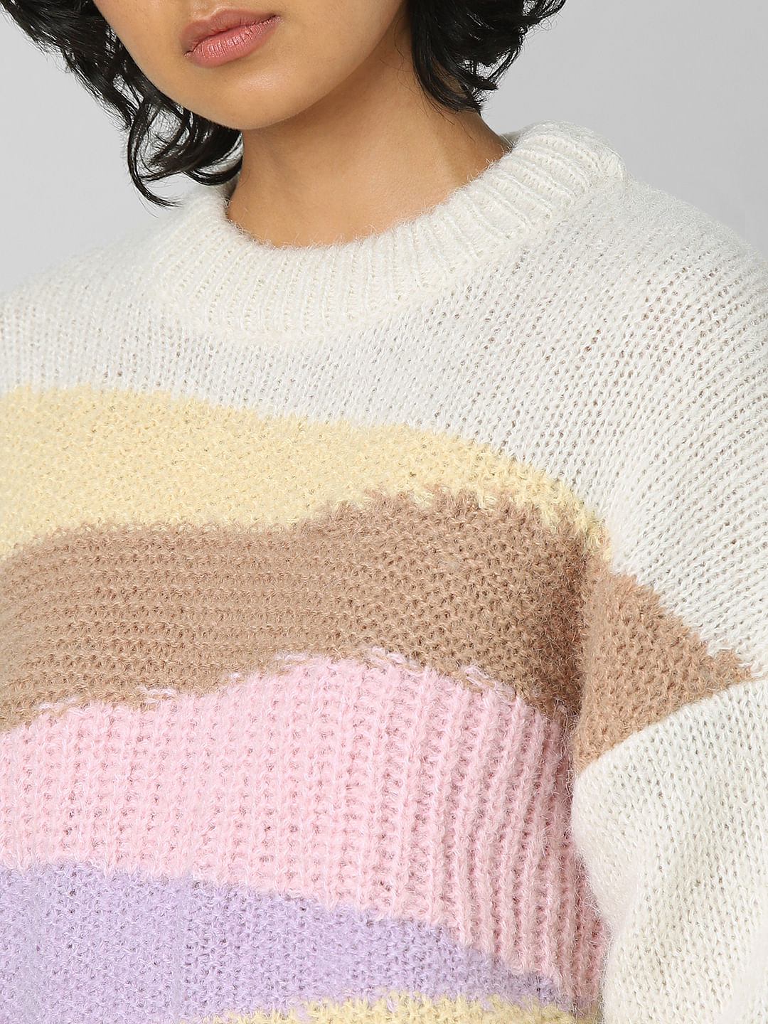 Beige Jacquard Knit Pullover