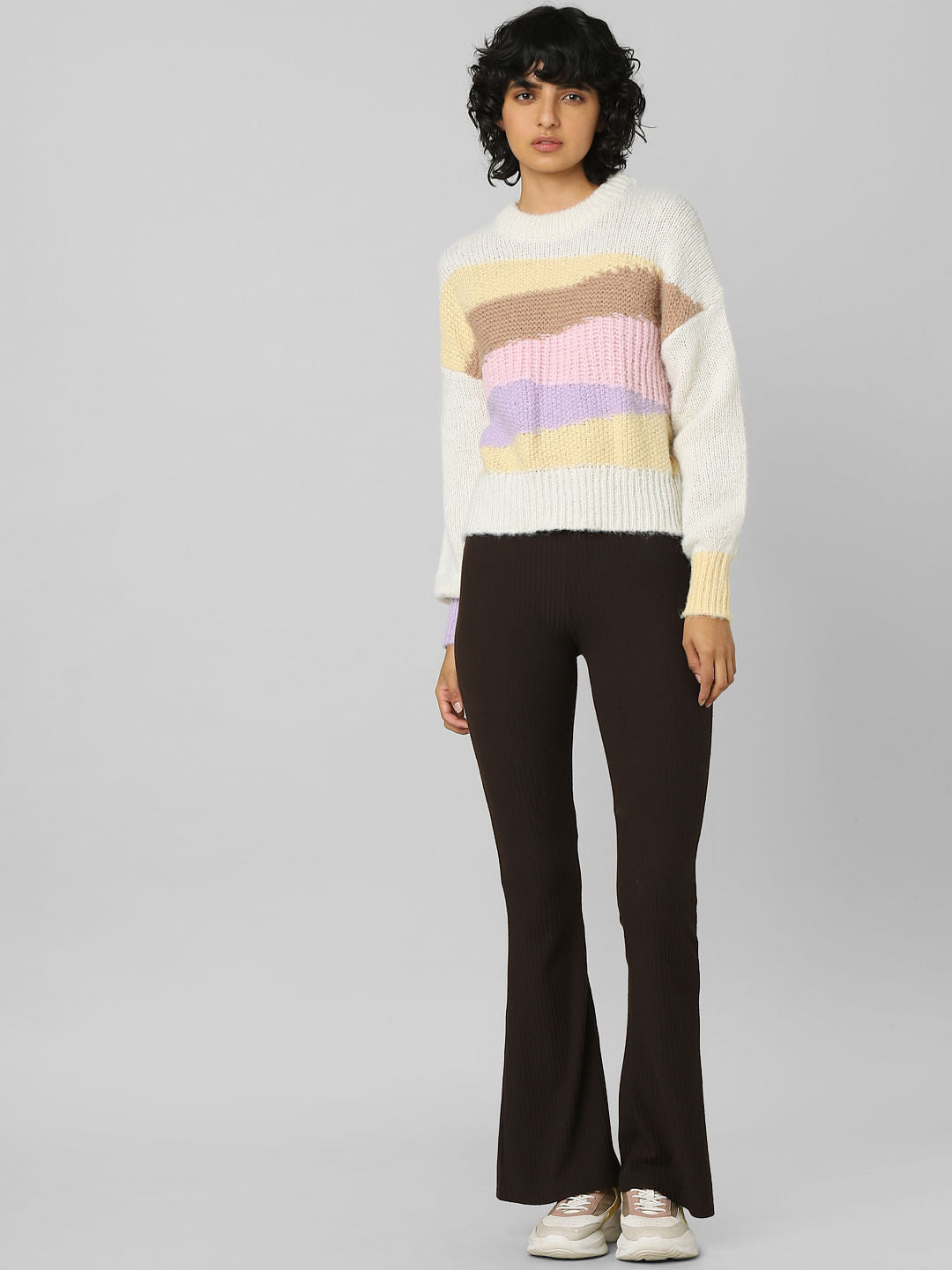 Beige Jacquard Knit Pullover