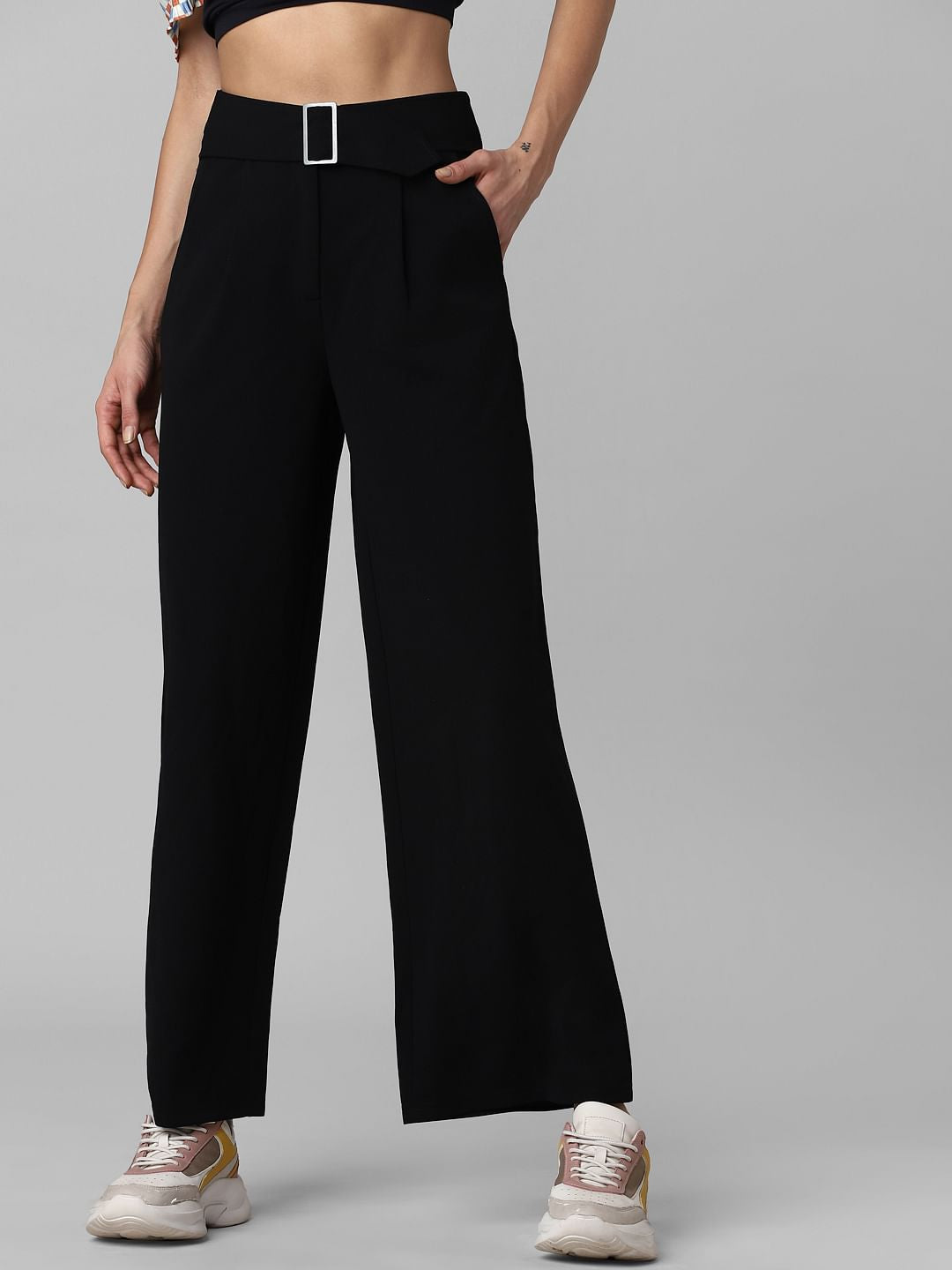 Black High Rise Wide Leg Pants
