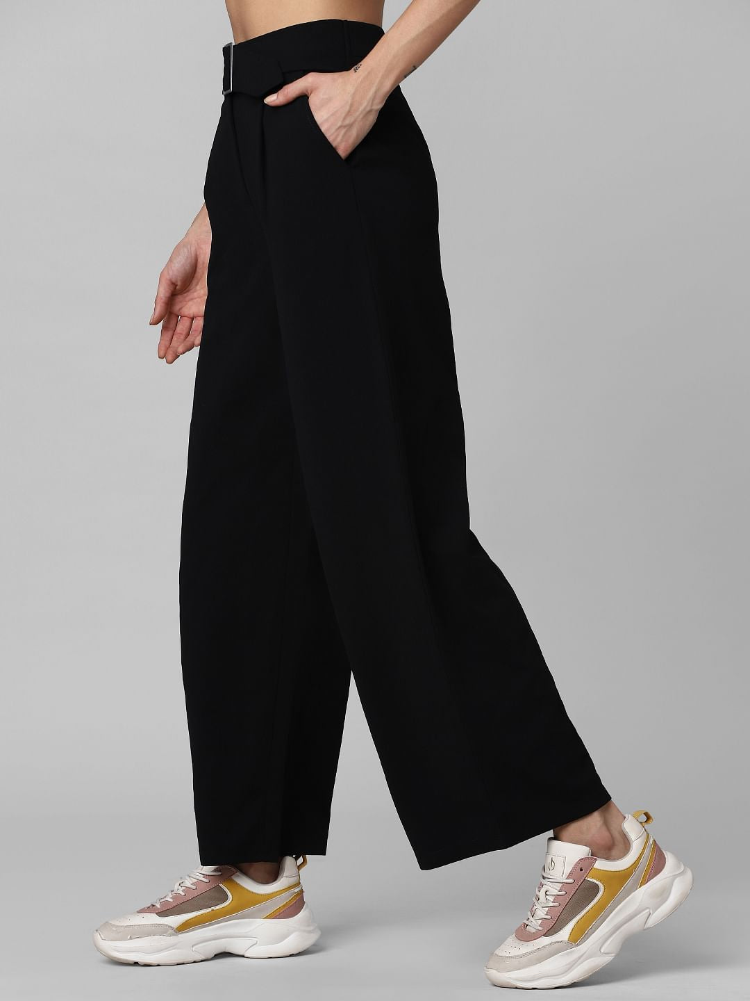 Black High Rise Wide Leg Pants