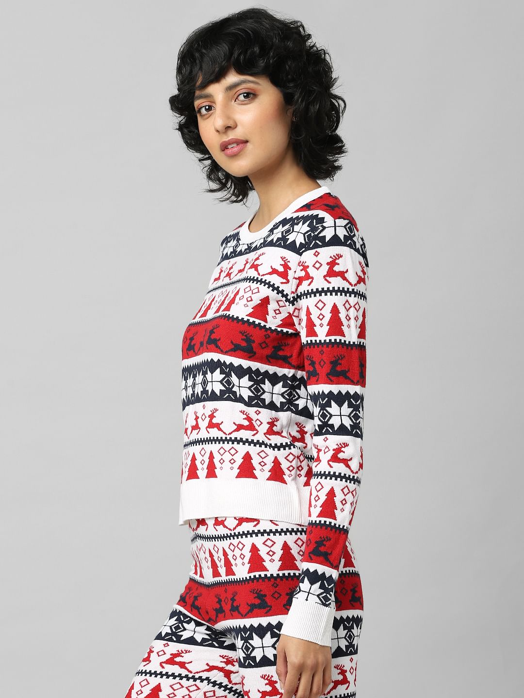 White Xmas Print Jacquard Co-Ord Pullover