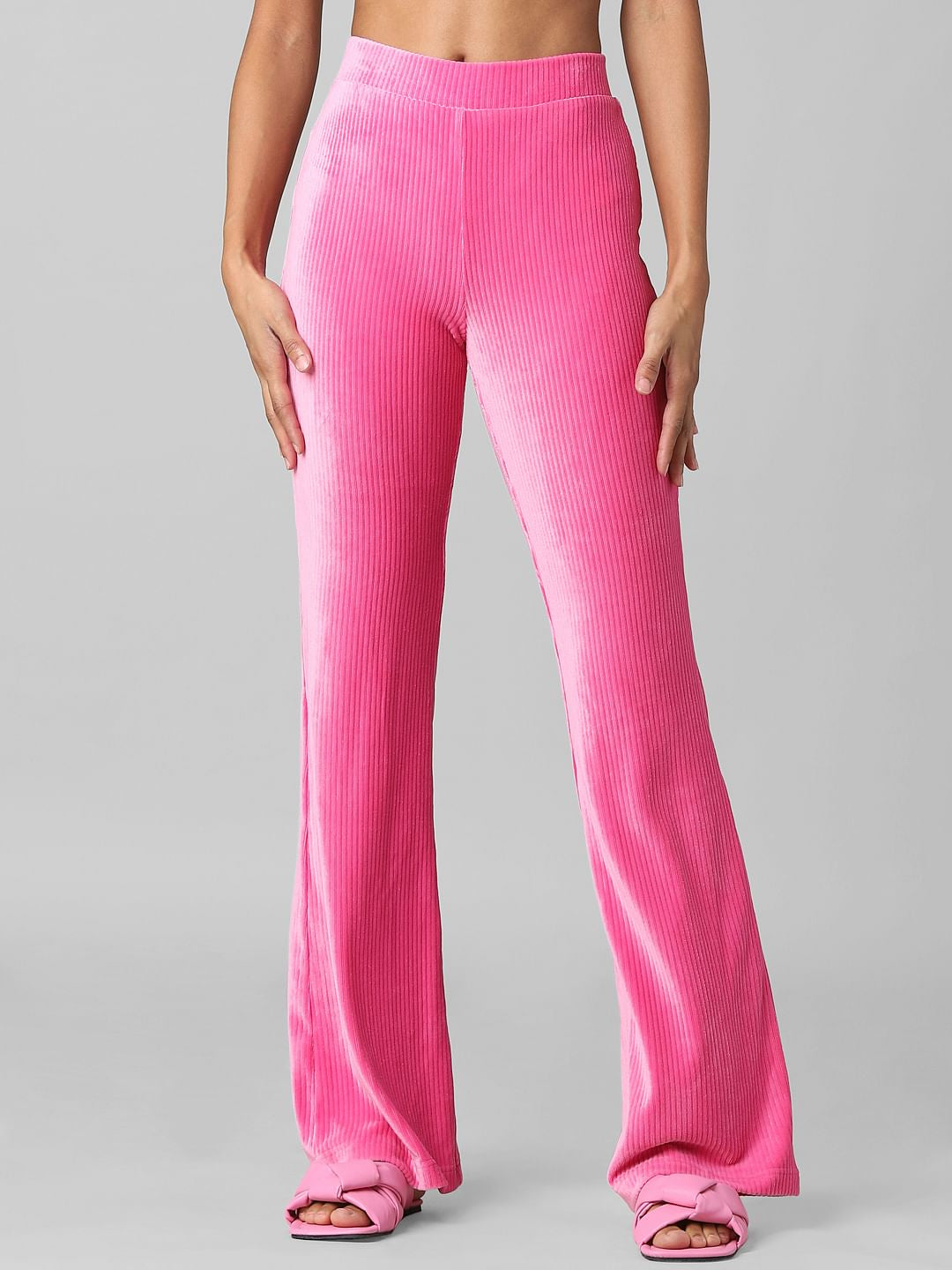 Pink High Rise Corduroy Flared Co-Ord Pants