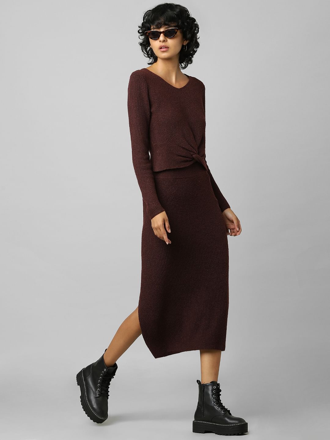 Maroon High Rise Co-Ord Midi Skirt