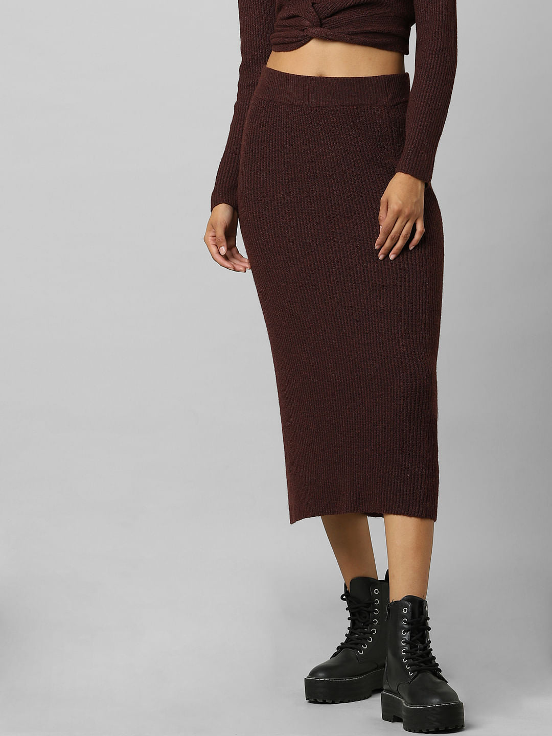Maroon High Rise Co-Ord Midi Skirt
