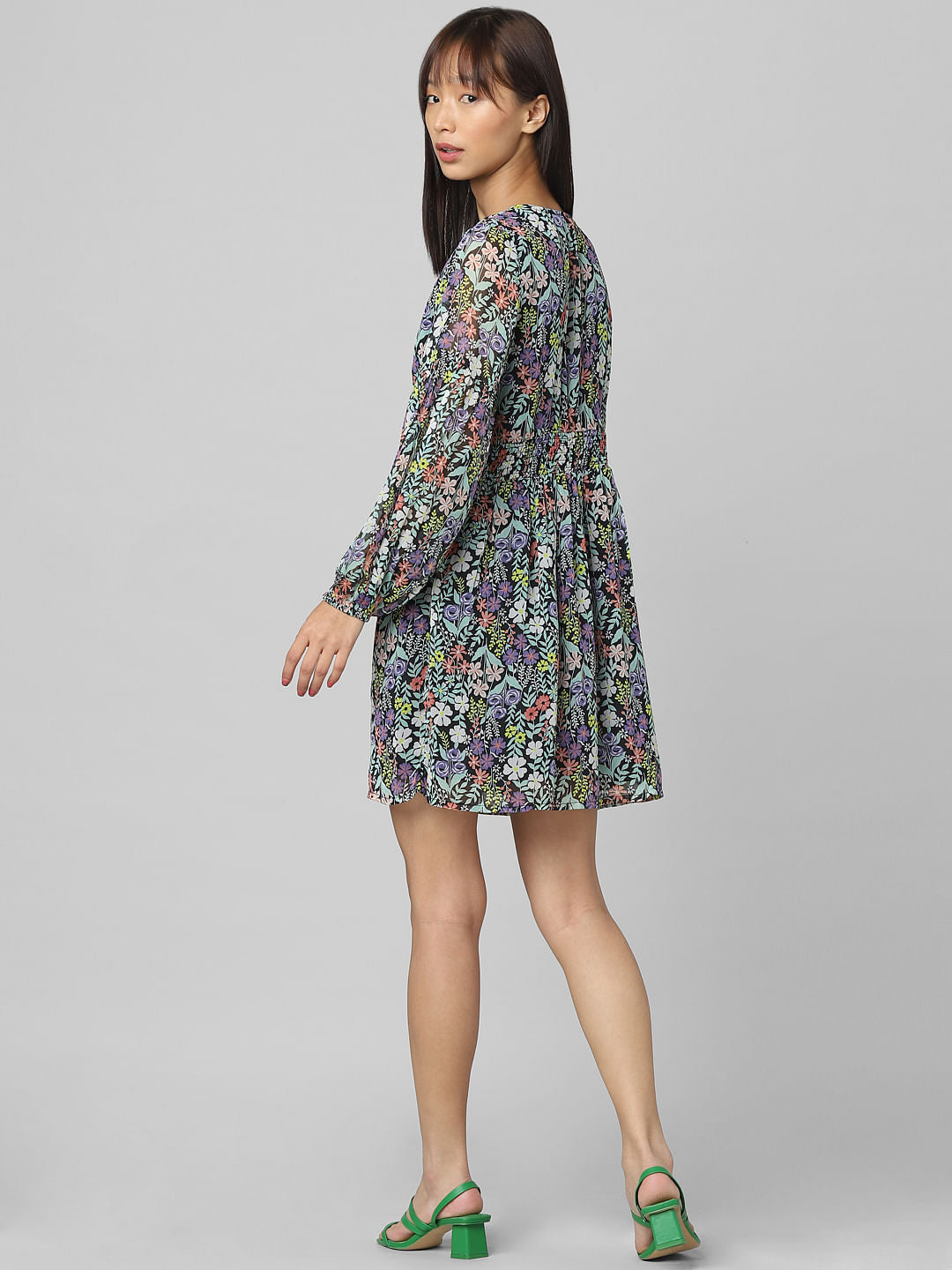 Black Printed Wrap Mini Dress