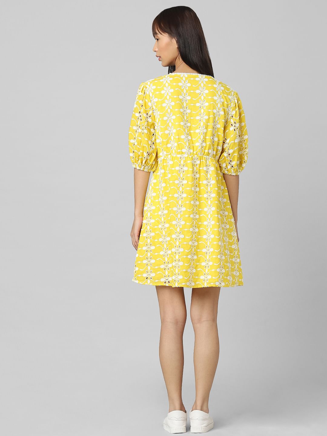 Yellow Cut-Work Embroidery Dress