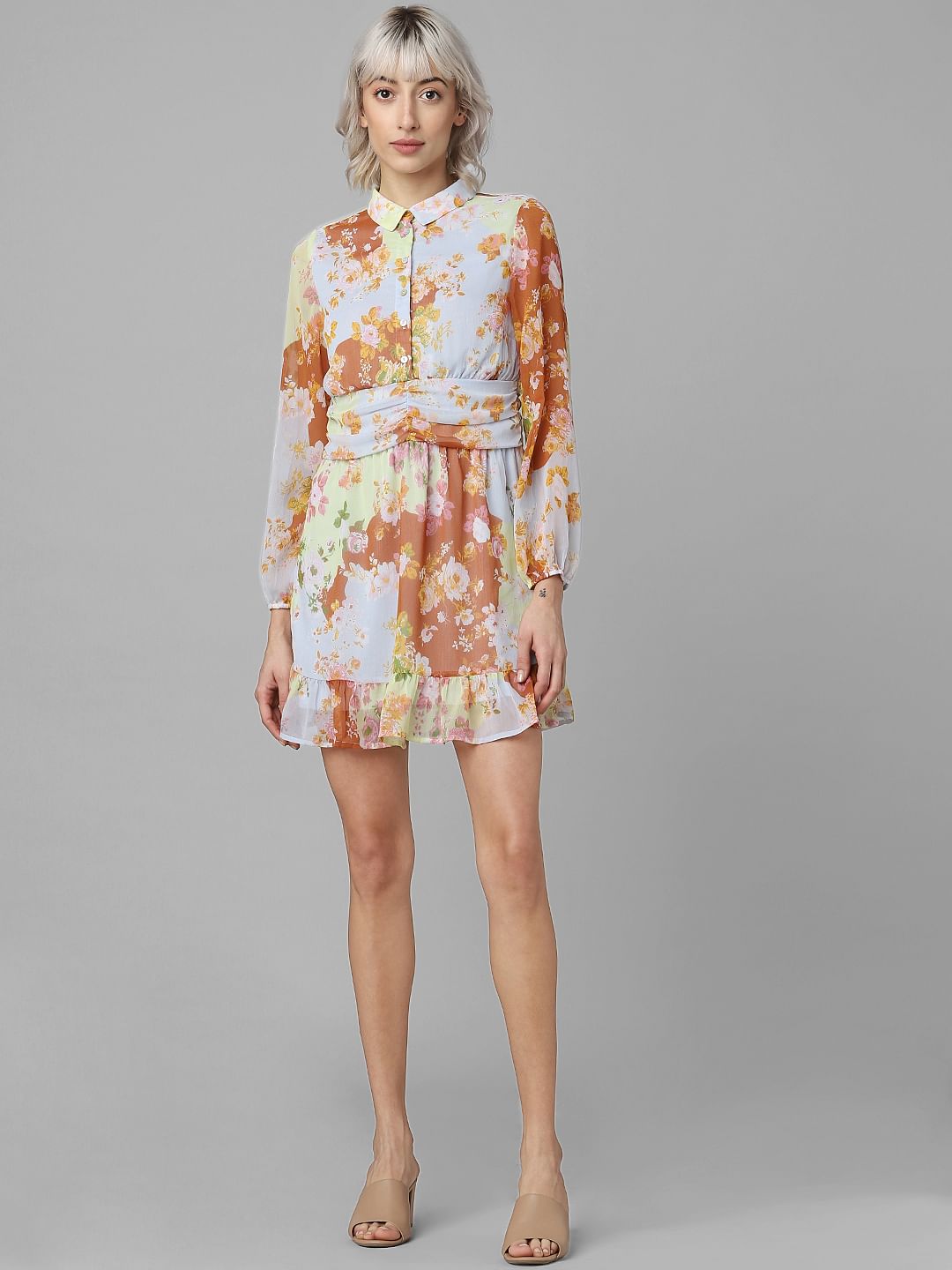 Green Printed Chiffon Shirt Dress