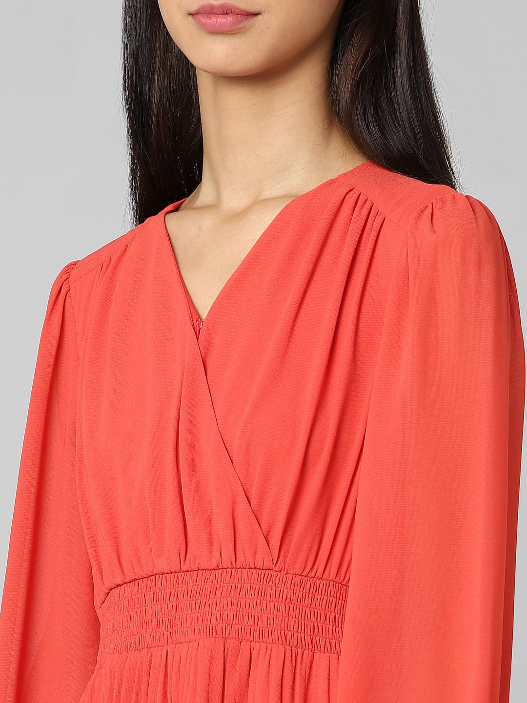 Red Pleated Midi Dress