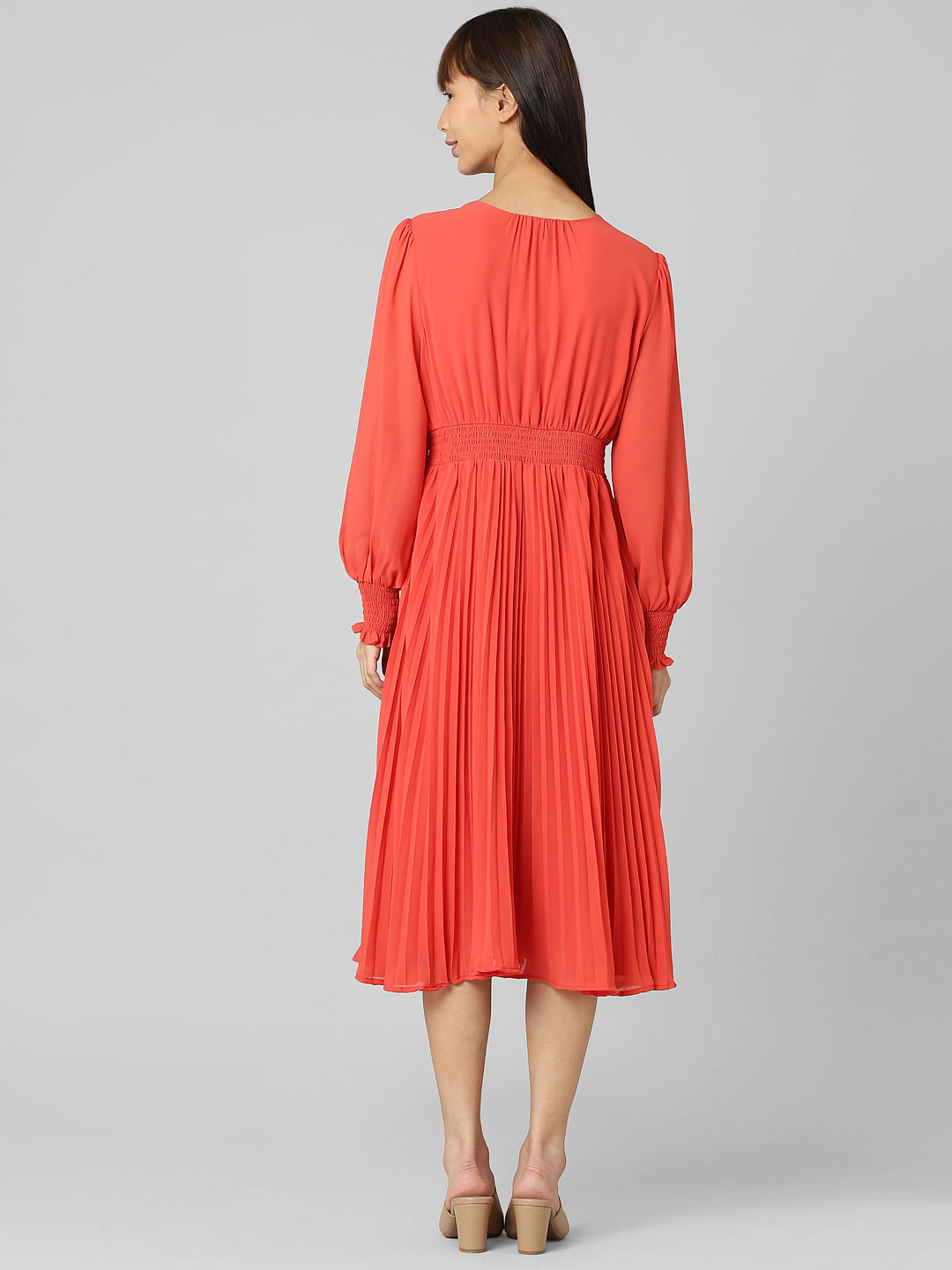 Red Pleated Midi Dress