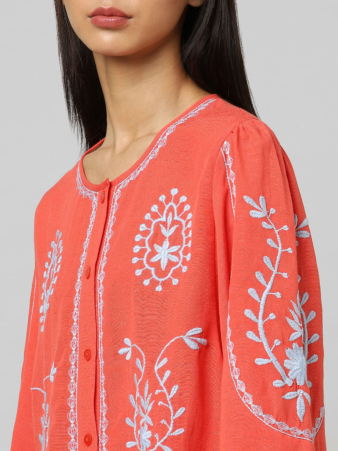 Red Embroidered Top