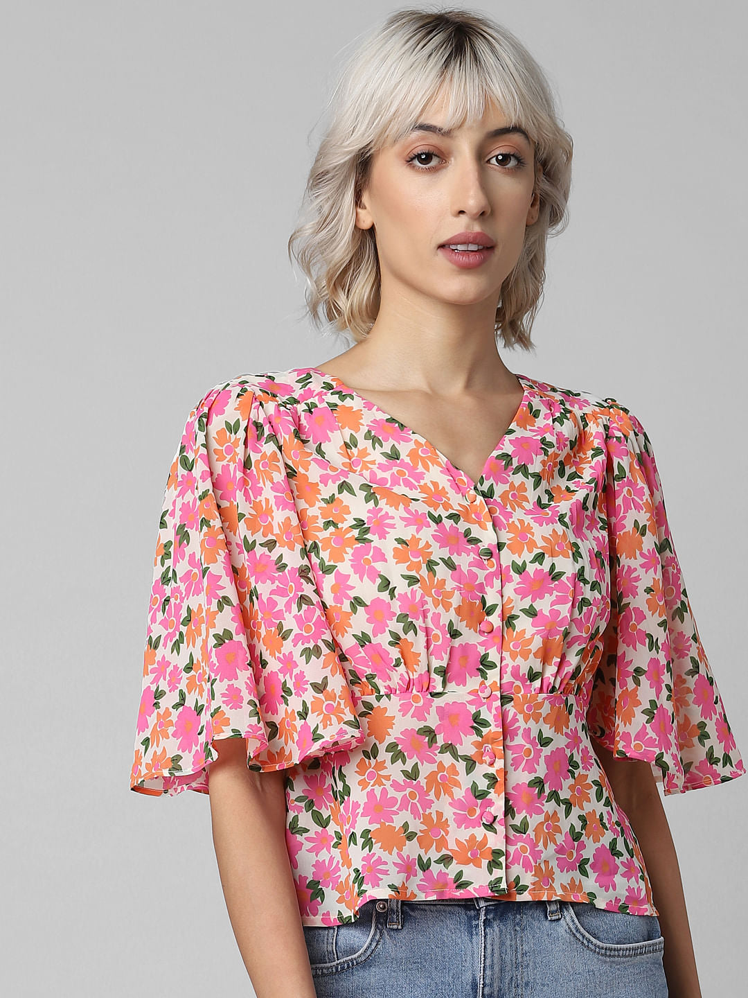 White Floral Printed Top