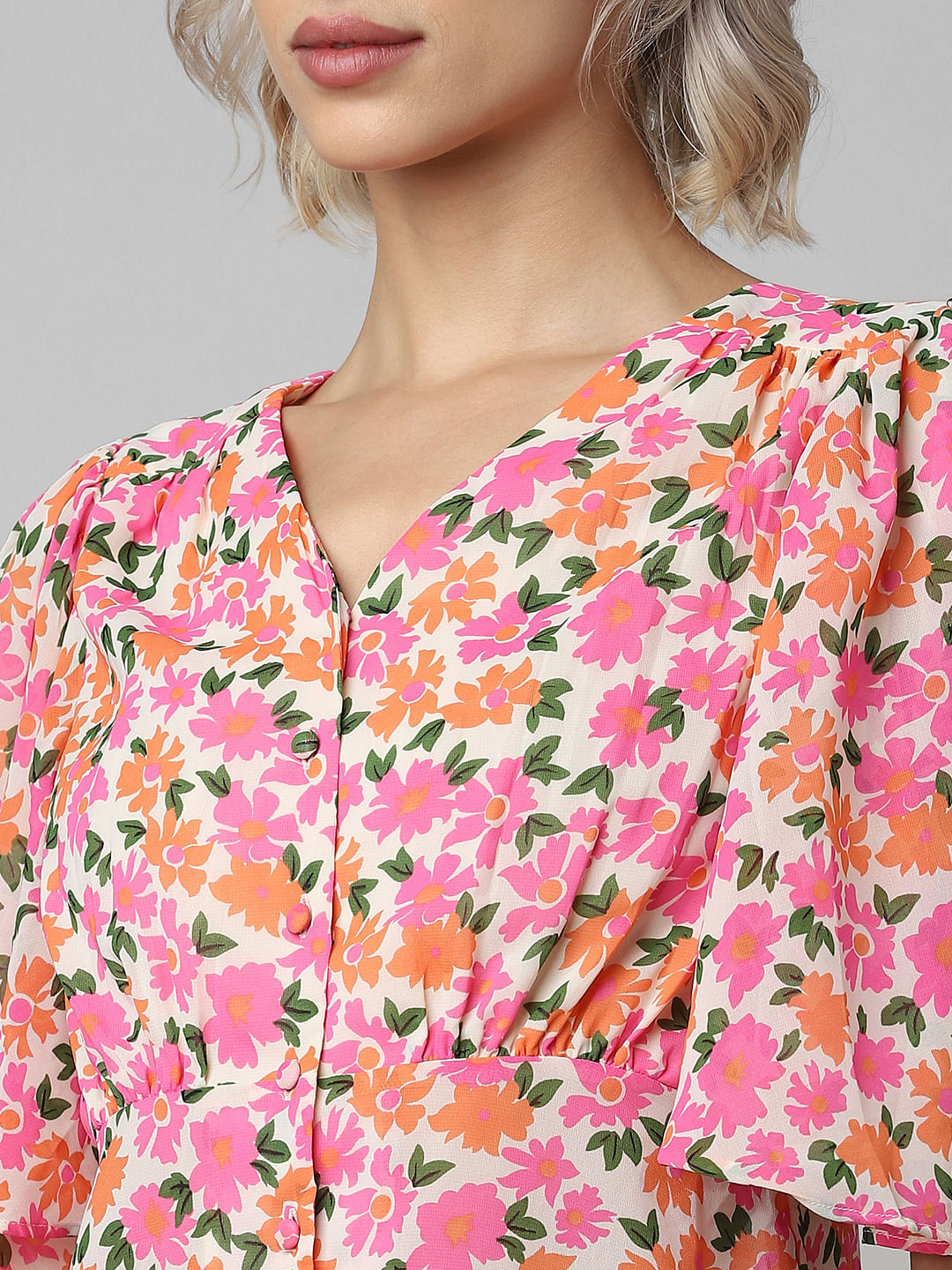 White Floral Printed Top