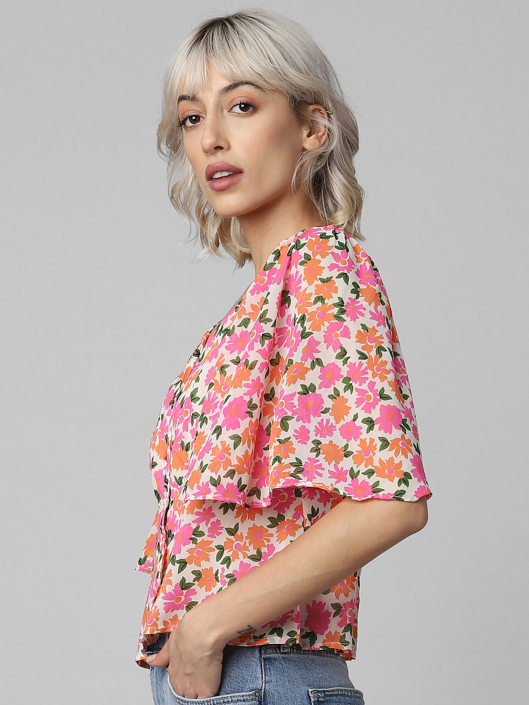 White Floral Printed Top