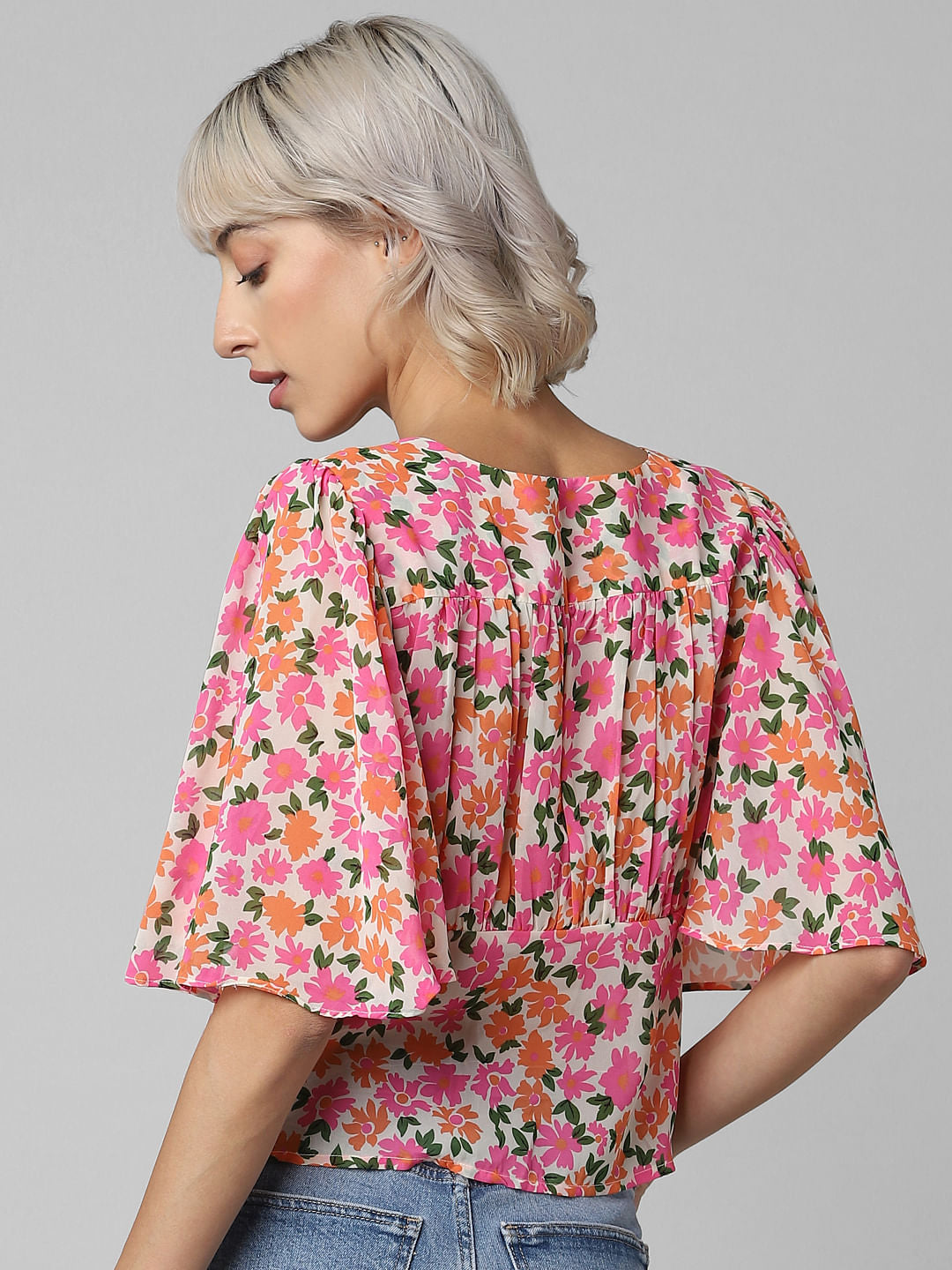 White Floral Printed Top