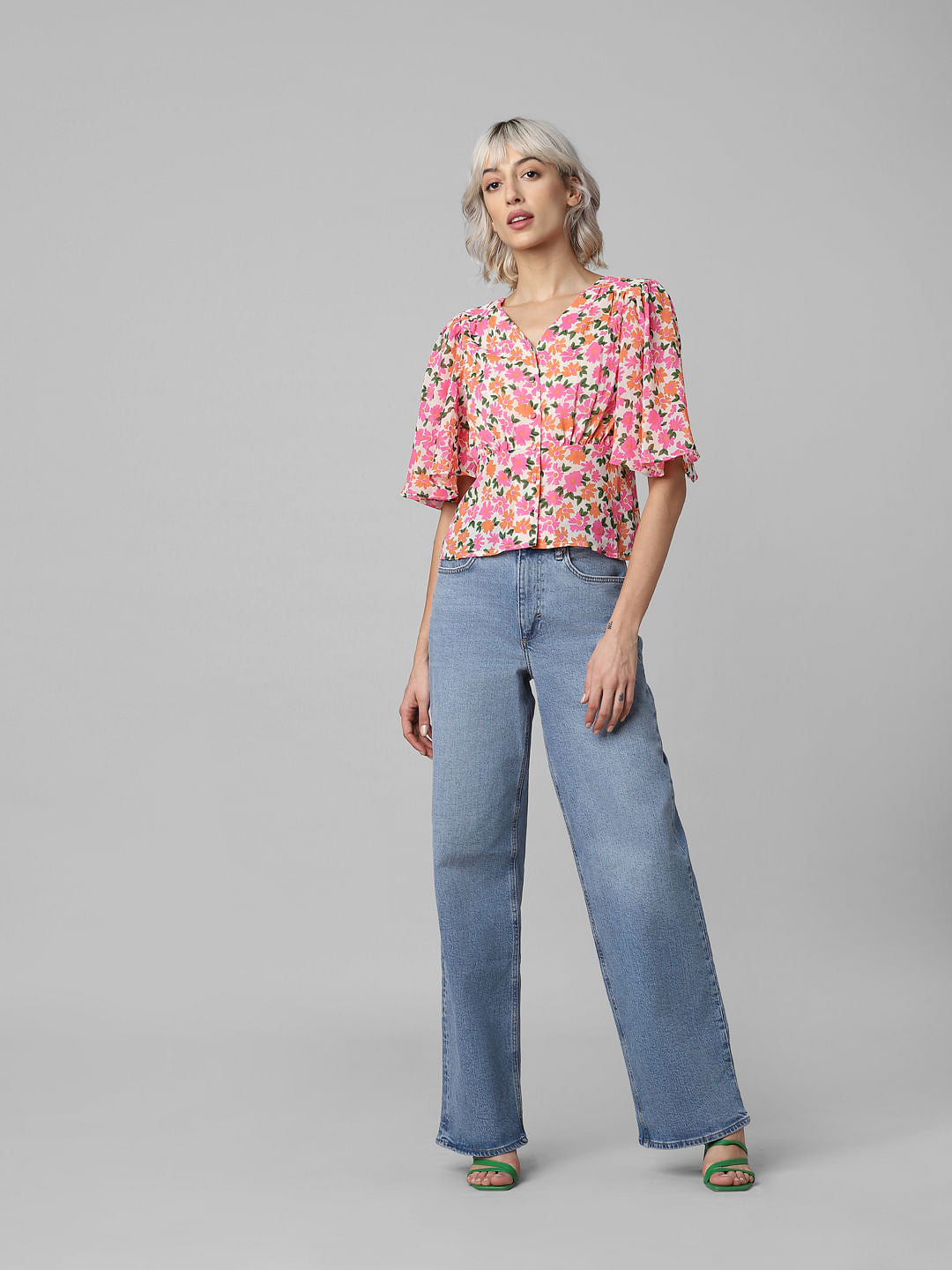 White Floral Printed Top