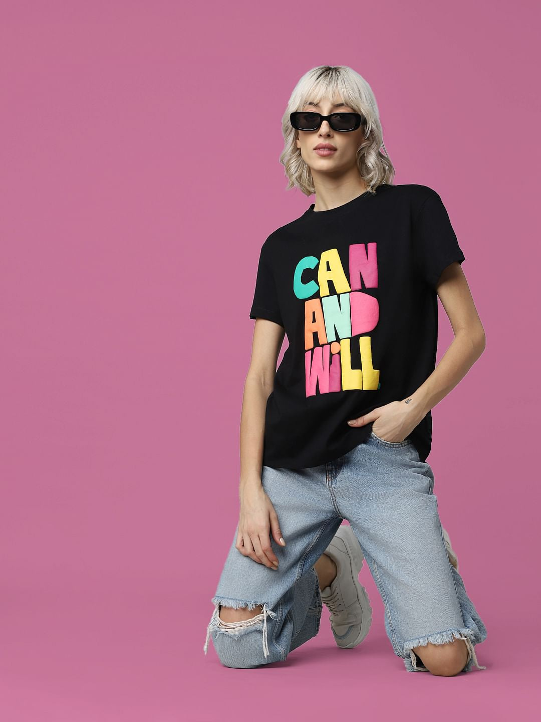 Black Typographic Print T-Shirt