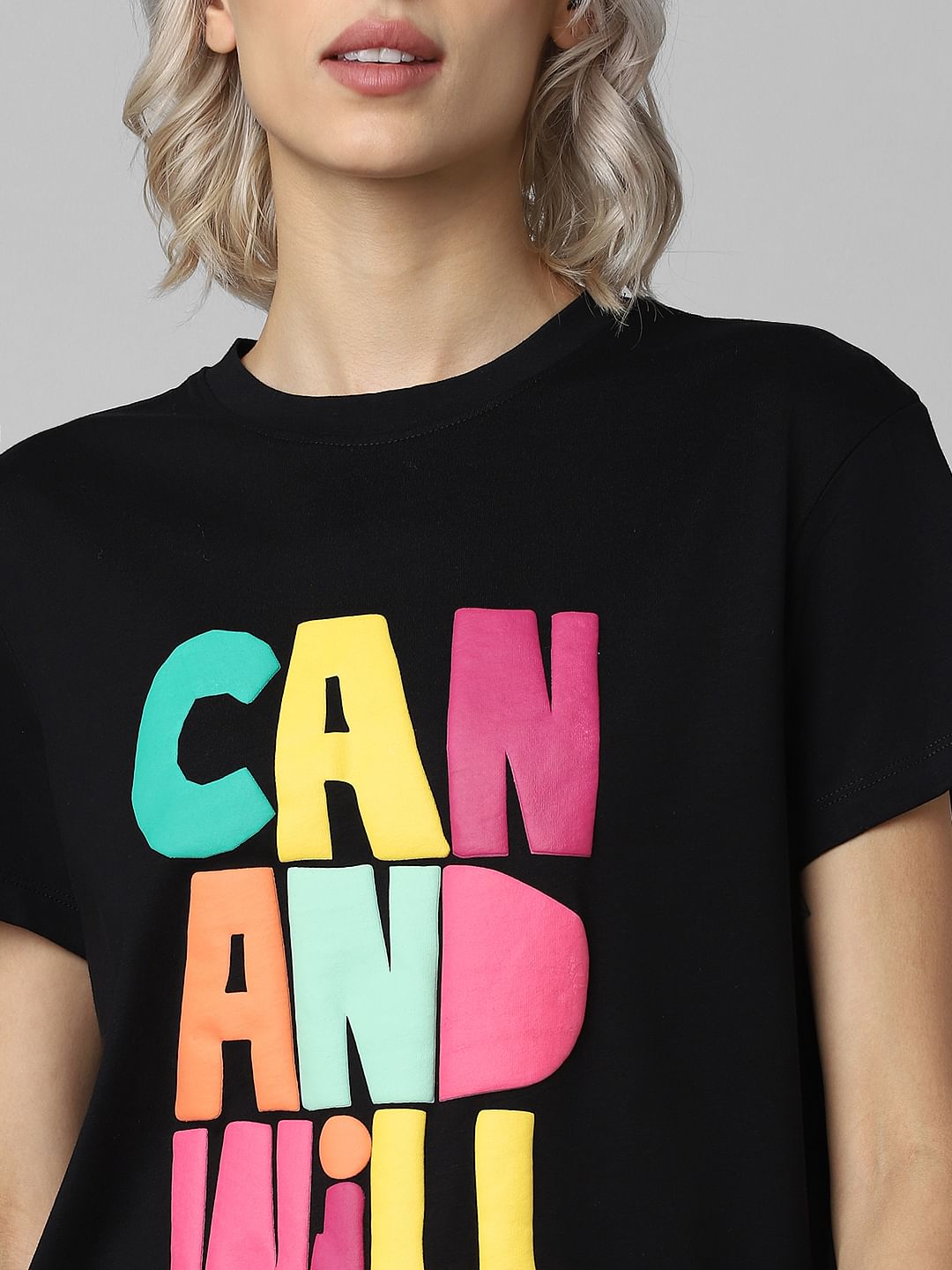 Black Typographic Print T-Shirt