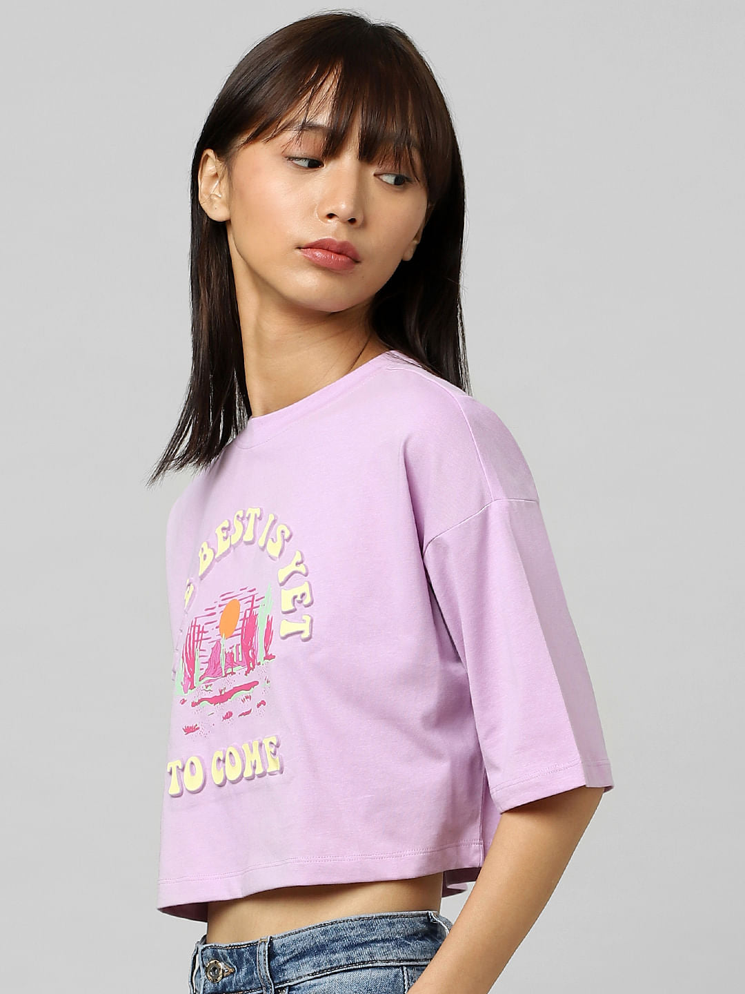 Purple Printed Cropped T-Shirt