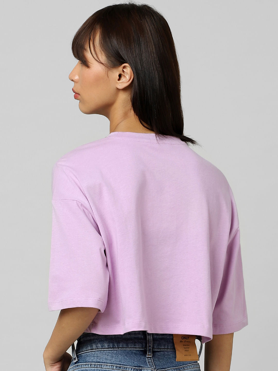 Purple Printed Cropped T-Shirt