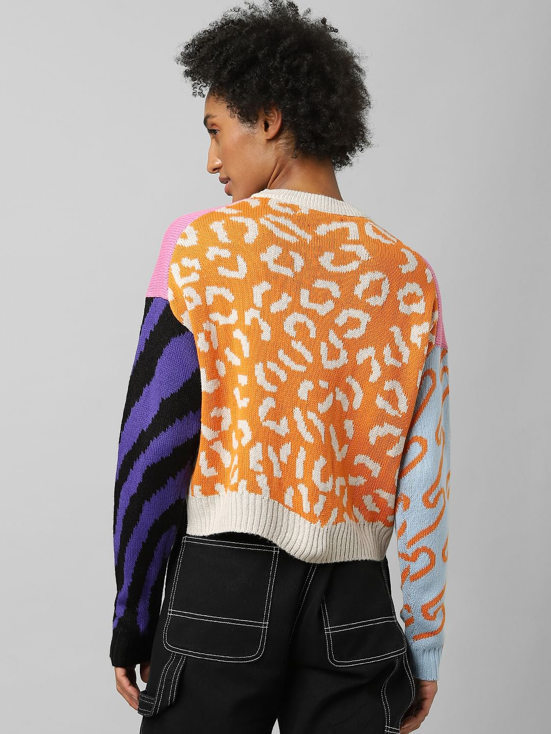 Pink Colourblocked Jacquard Knit Pullover