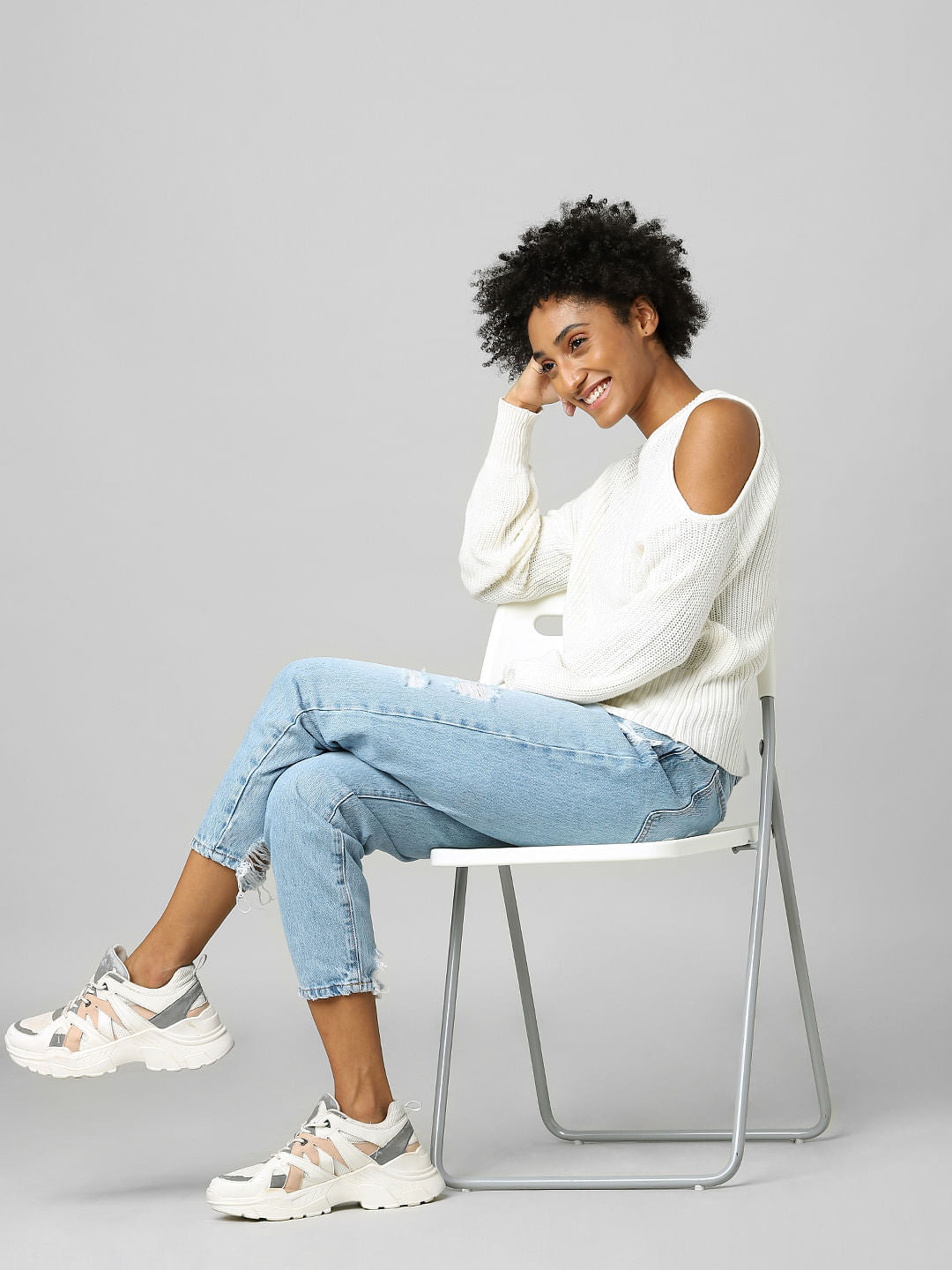 White Cut-Out Detail Pullover