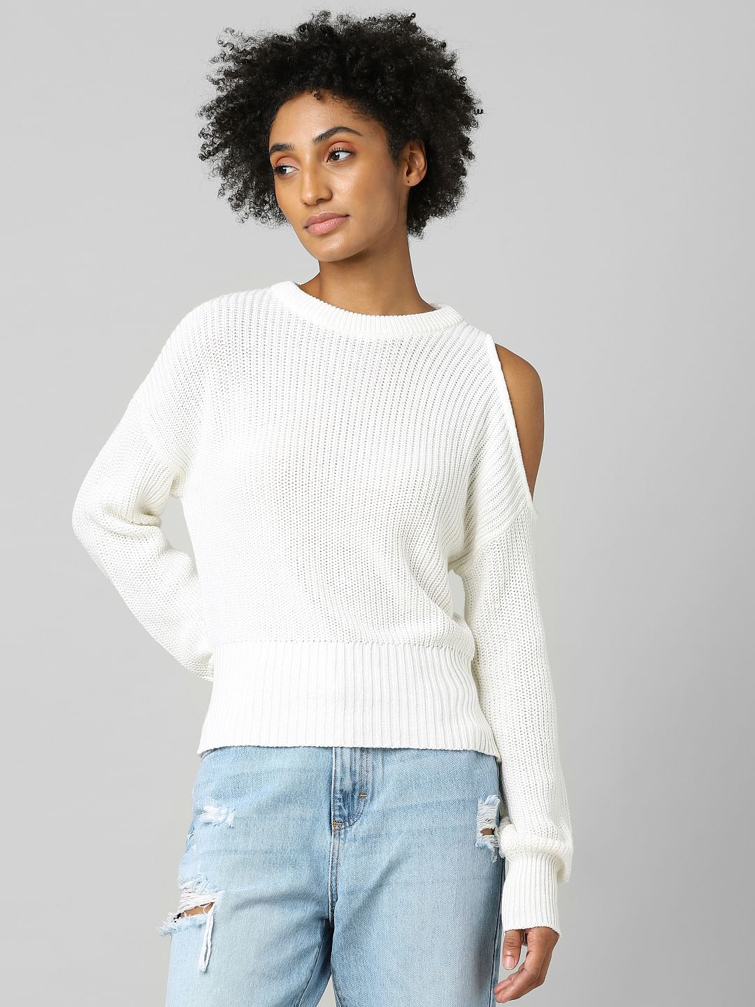 White Cut-Out Detail Pullover