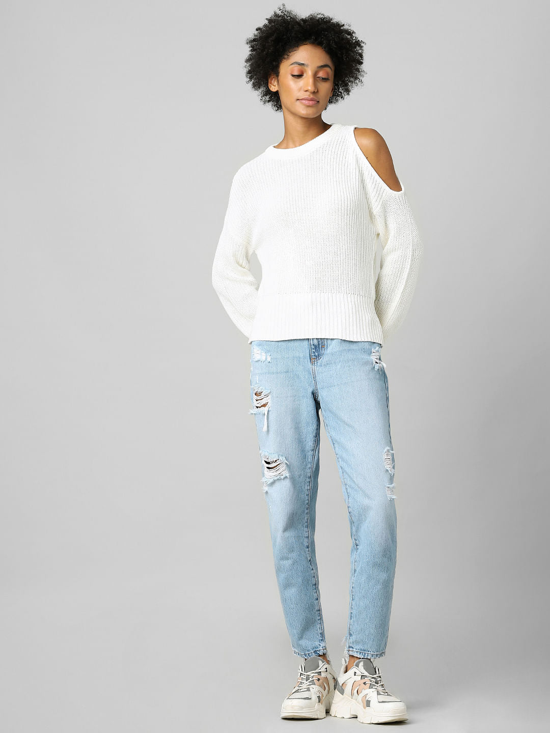 White Cut-Out Detail Pullover
