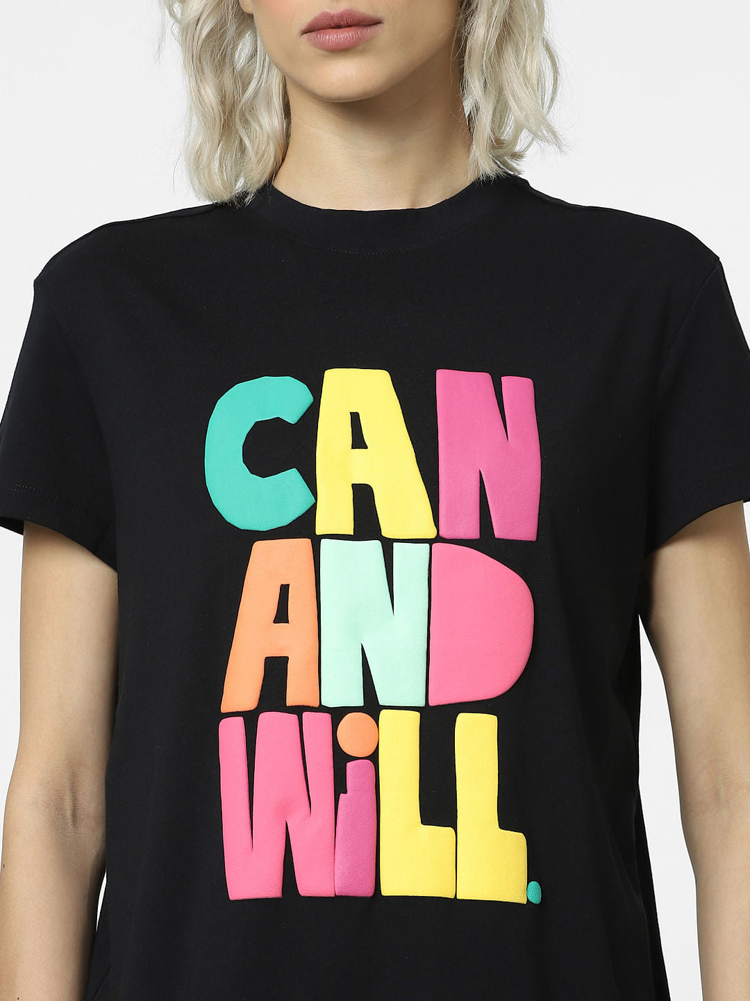 Black Typographic Print T-Shirt