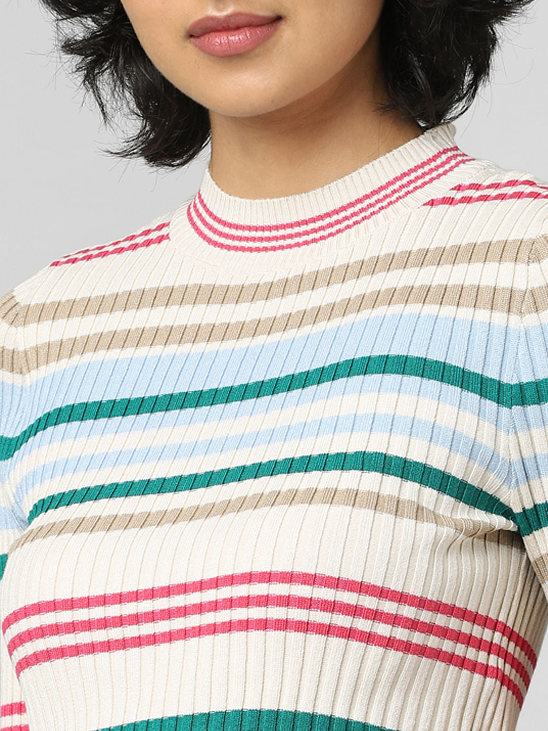 Blue Striped Cropped Pullover