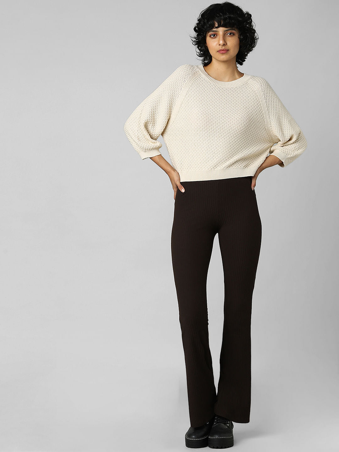 Beige Structured Knit Pullover