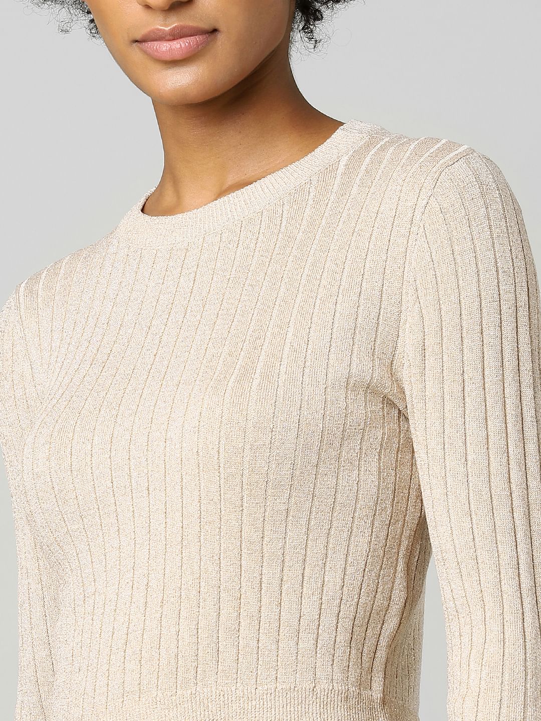 Light Brown Ribbed Cropped Pullover