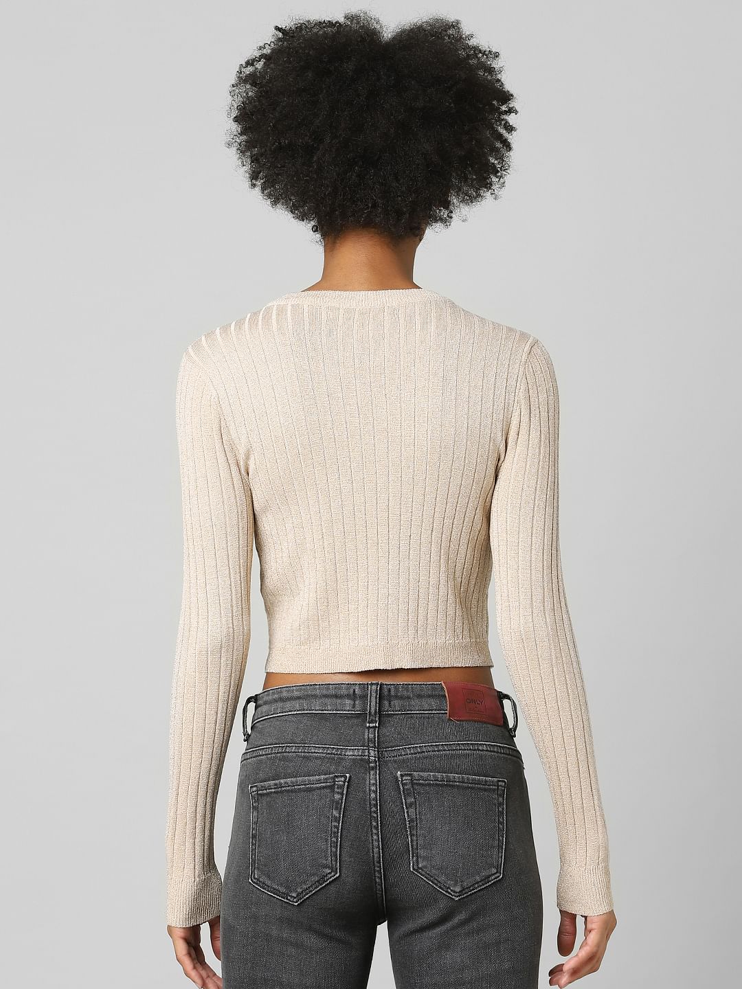 Light Brown Ribbed Cropped Pullover