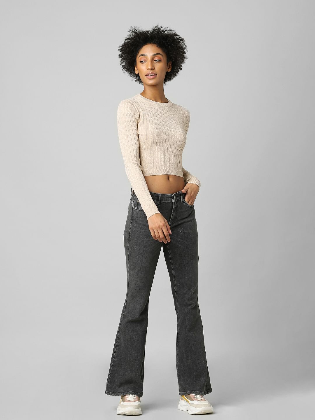Light Brown Ribbed Cropped Pullover