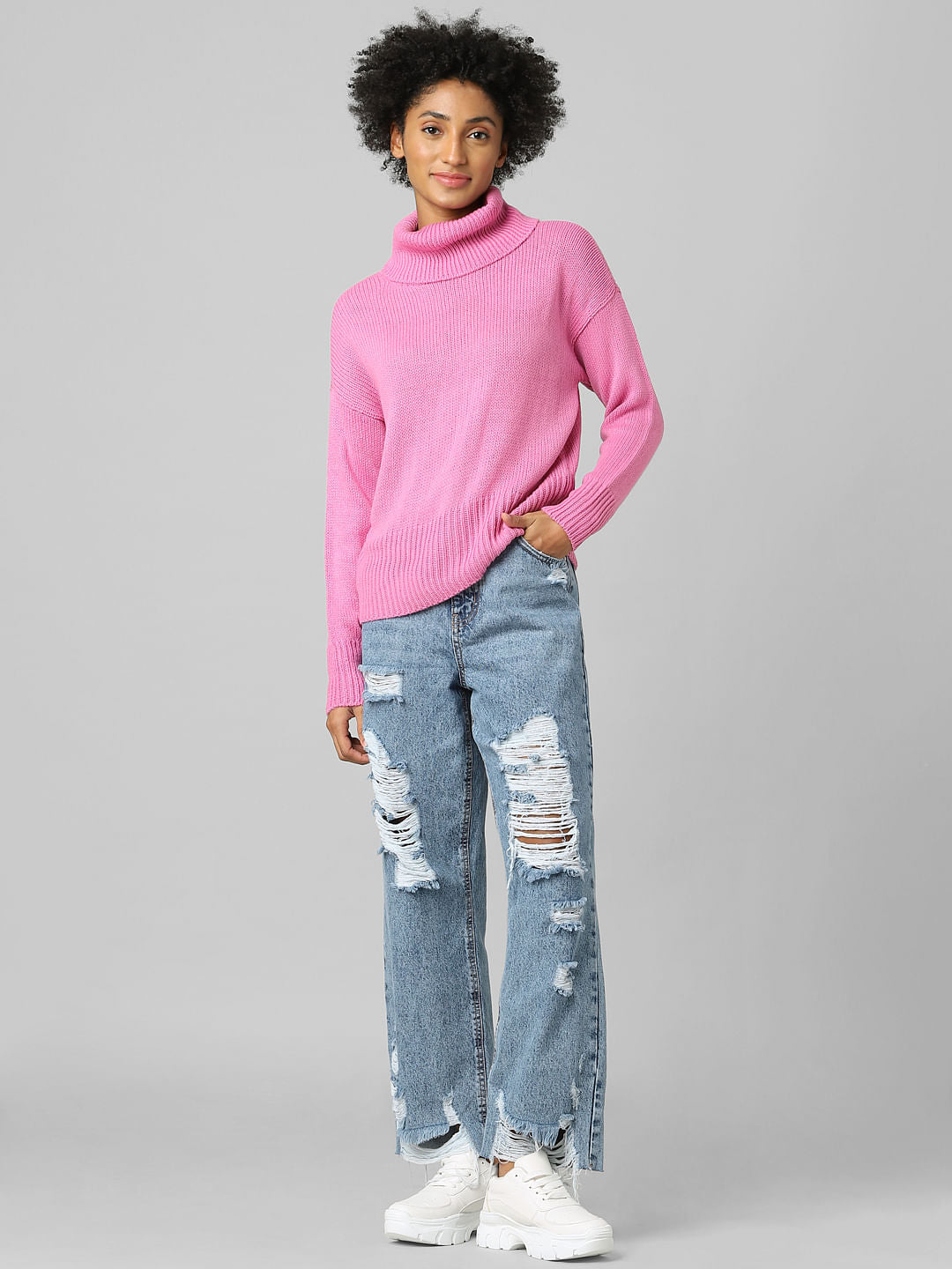 Pink Cowl Neck Pullover