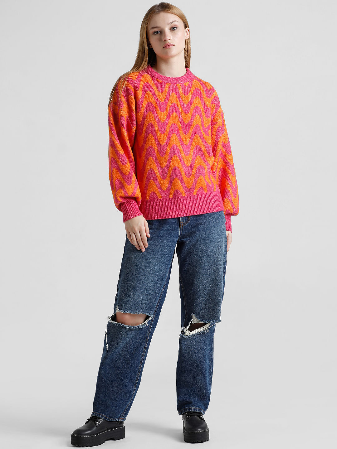Fuchsia Jacquard Knit Pullover