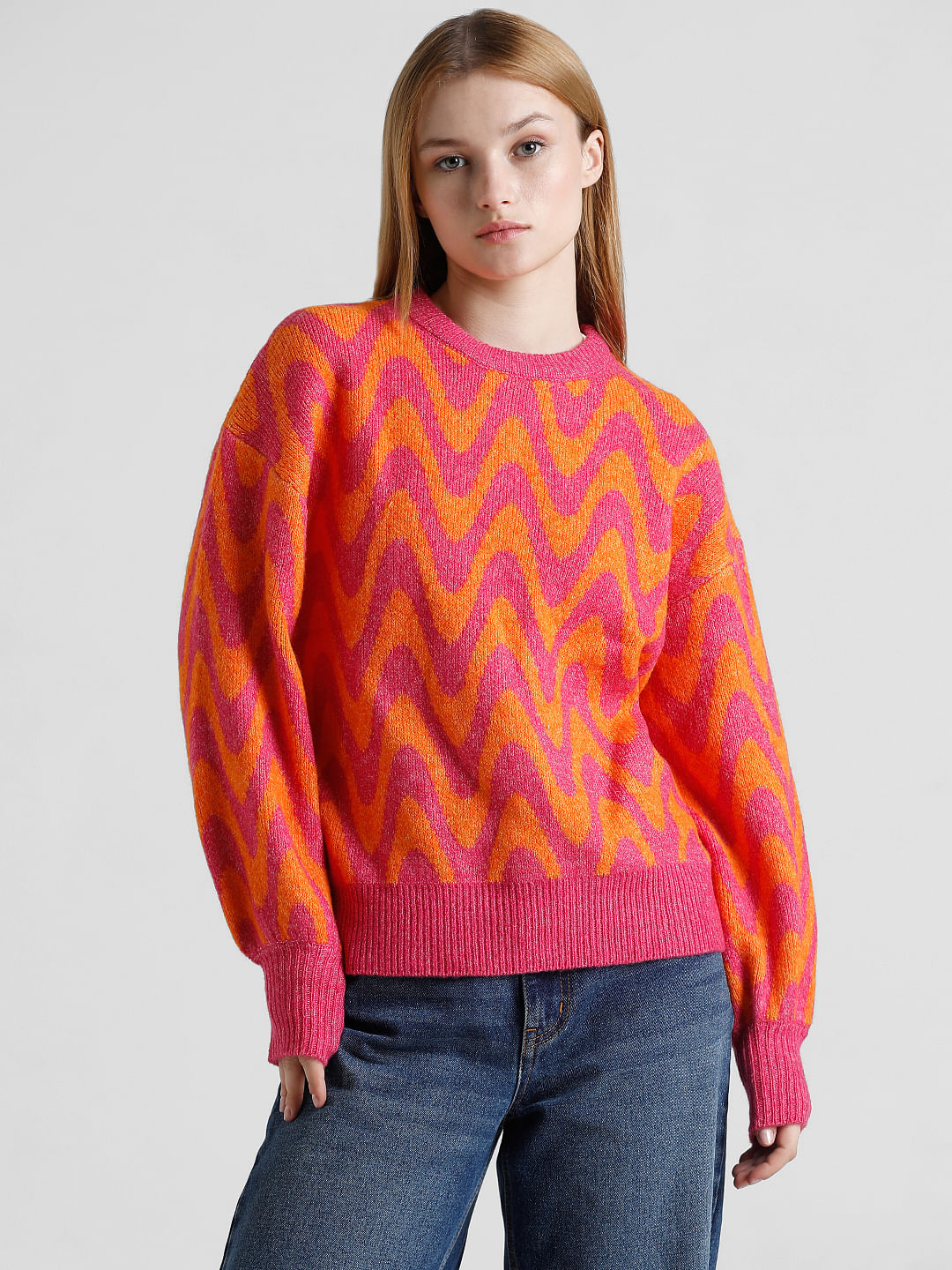 Fuchsia Jacquard Knit Pullover