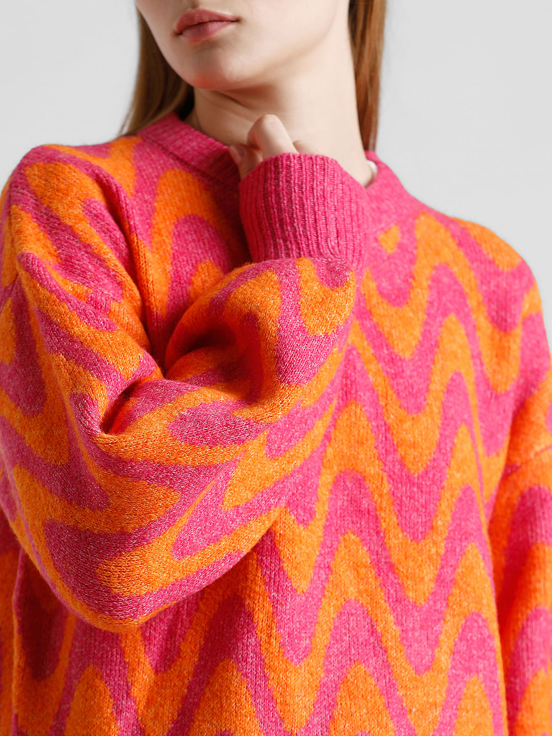 Fuchsia Jacquard Knit Pullover