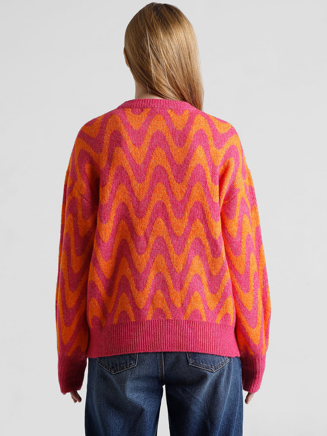 Fuchsia Jacquard Knit Pullover