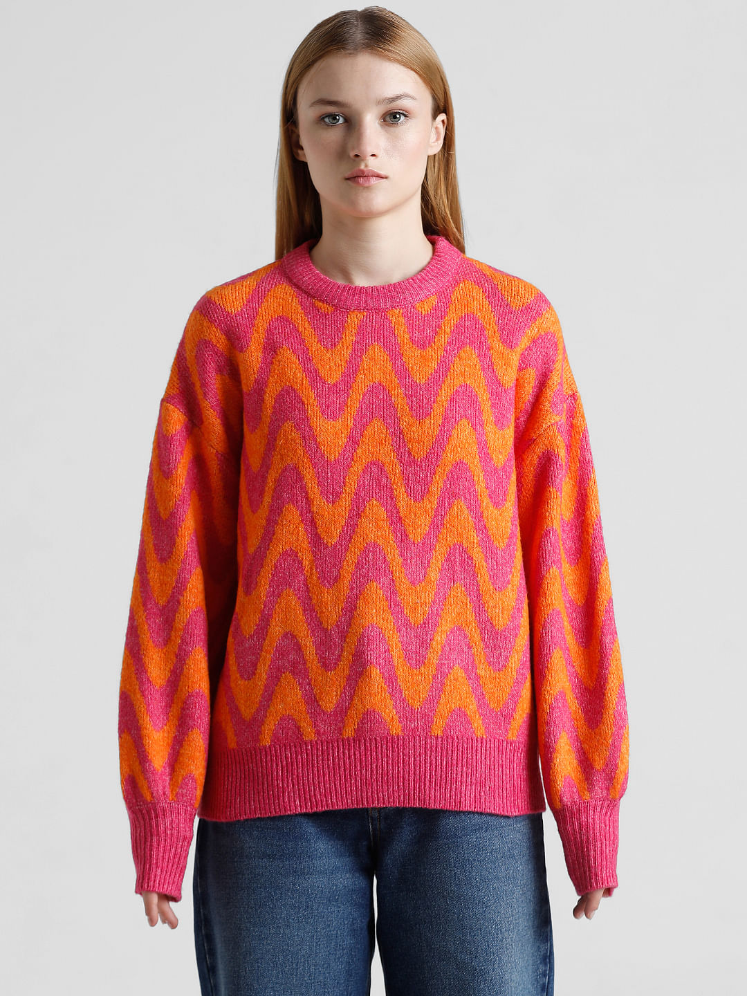Fuchsia Jacquard Knit Pullover