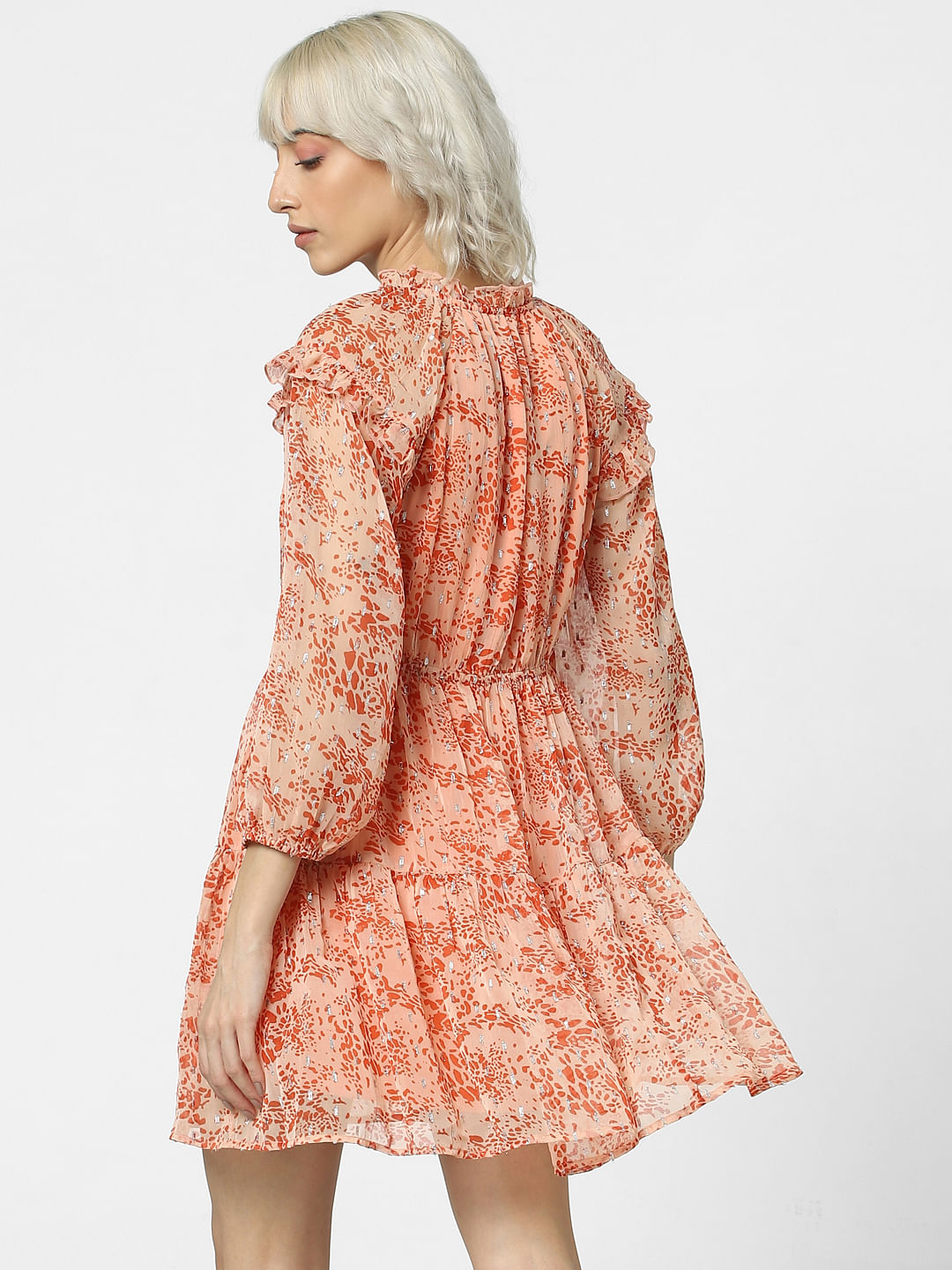 Peach Animal Print Fit & Flare Dress