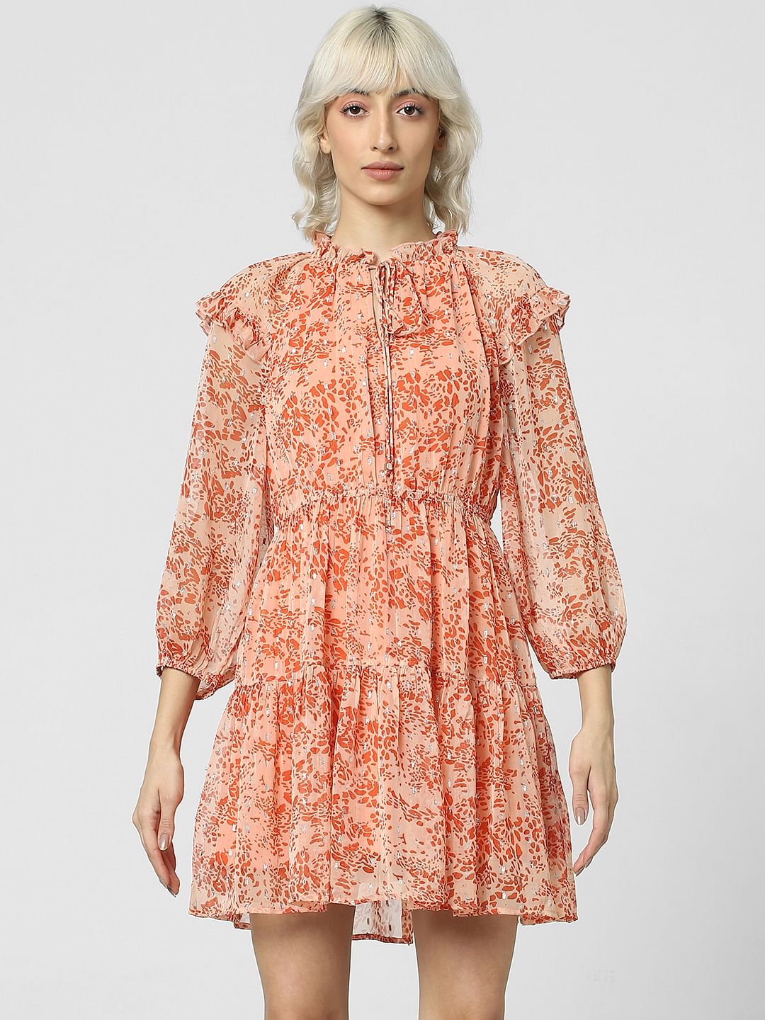 Peach Animal Print Fit & Flare Dress