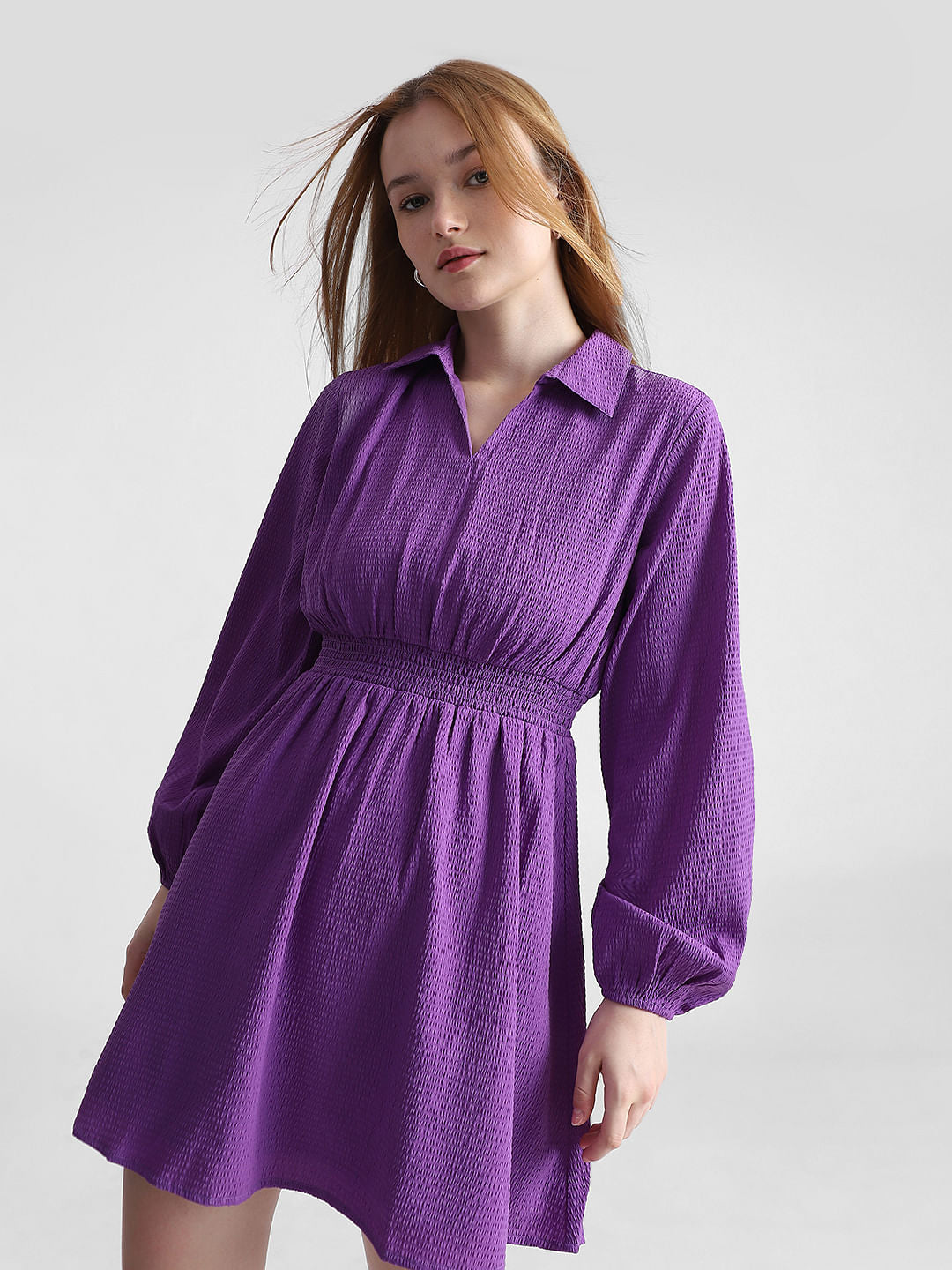 Purple Textured Fit & Flare Dress