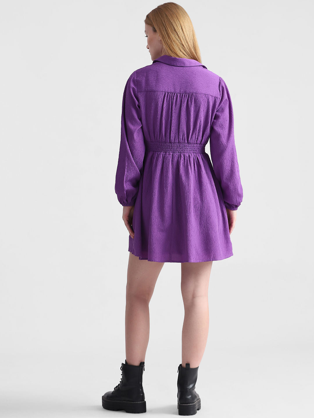 Purple Textured Fit & Flare Dress
